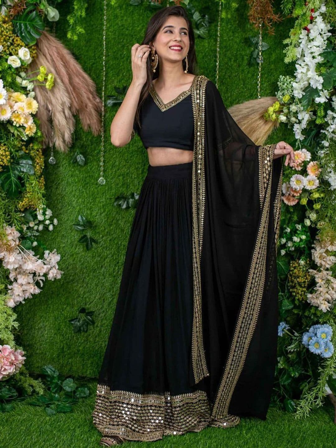 Kedar Fab Embroidered V-Neck Semi-Stitched Lehenga & Unstitched Blouse With Dupatta - view 1