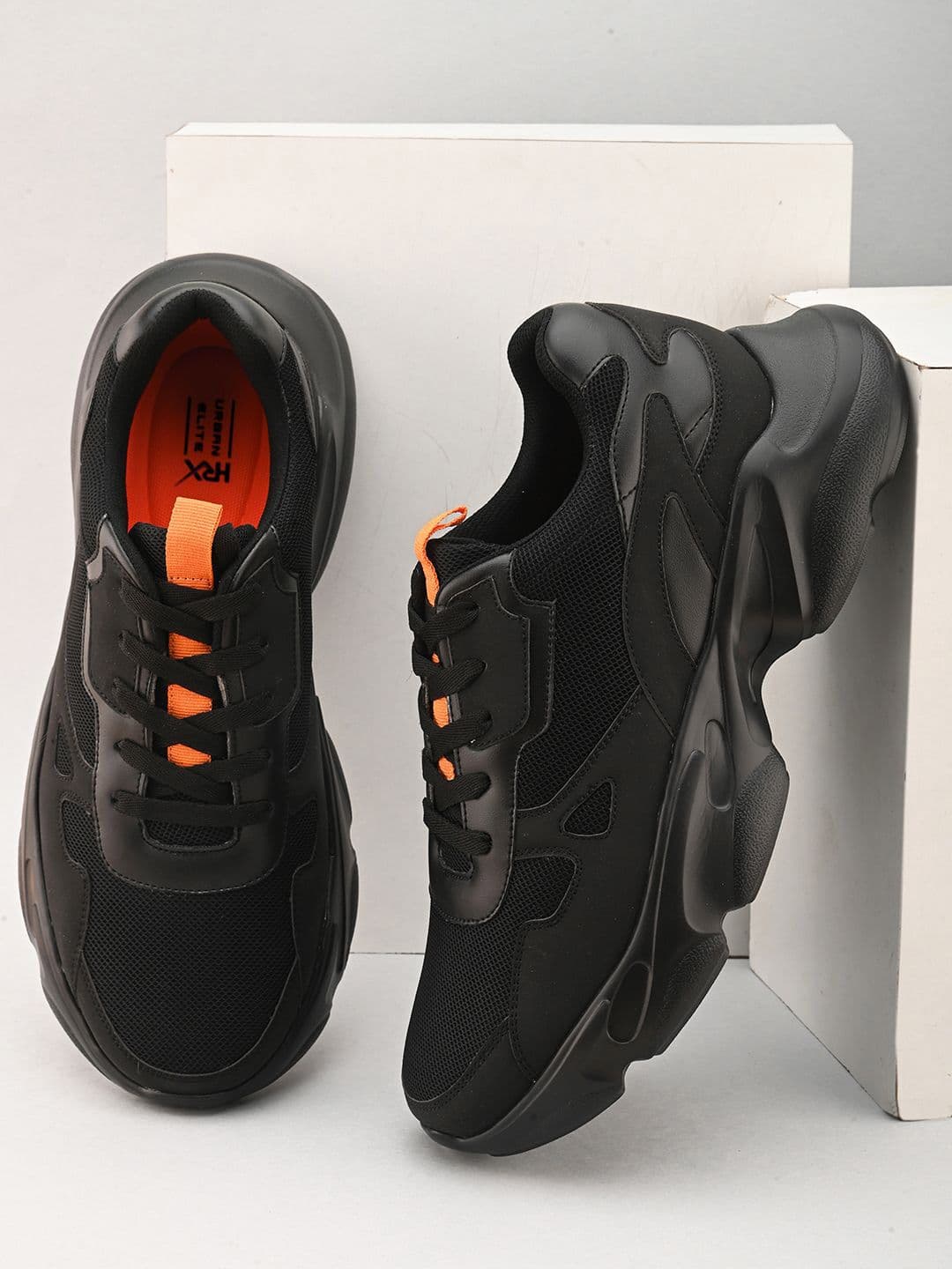 HRX by Hrithik Roshan Men Black URBAN CHUNKY Textured Lightweight Sneakers - view 1