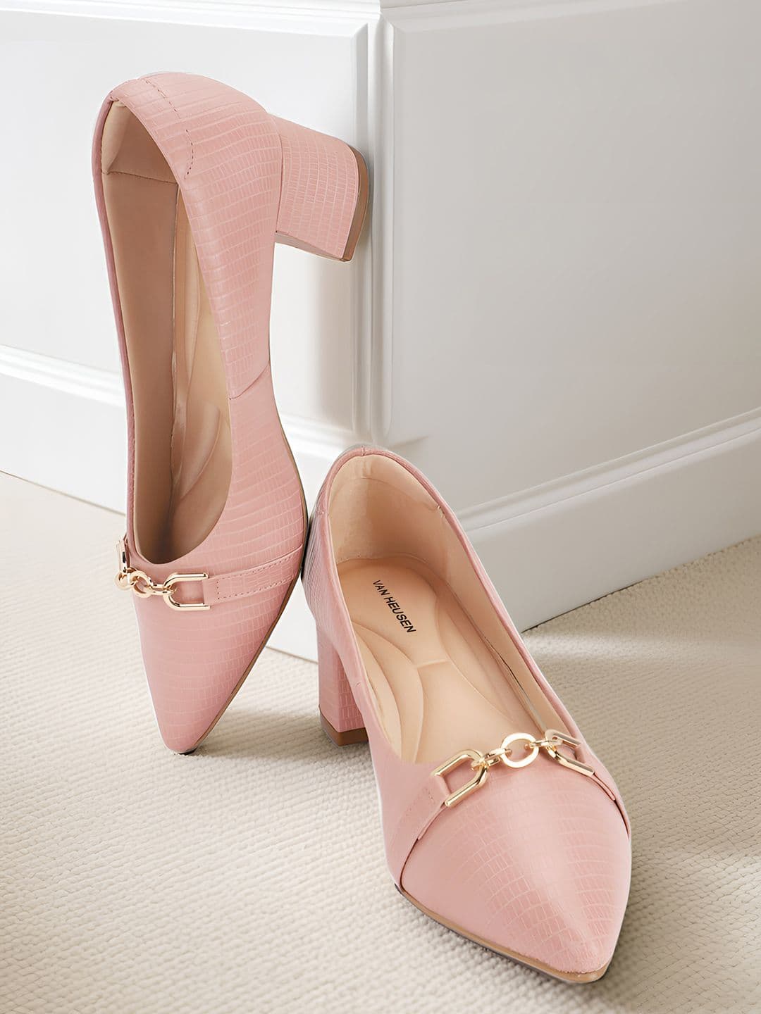 Van Heusen Snake Skin Textured Block Heel Pumps - view 1