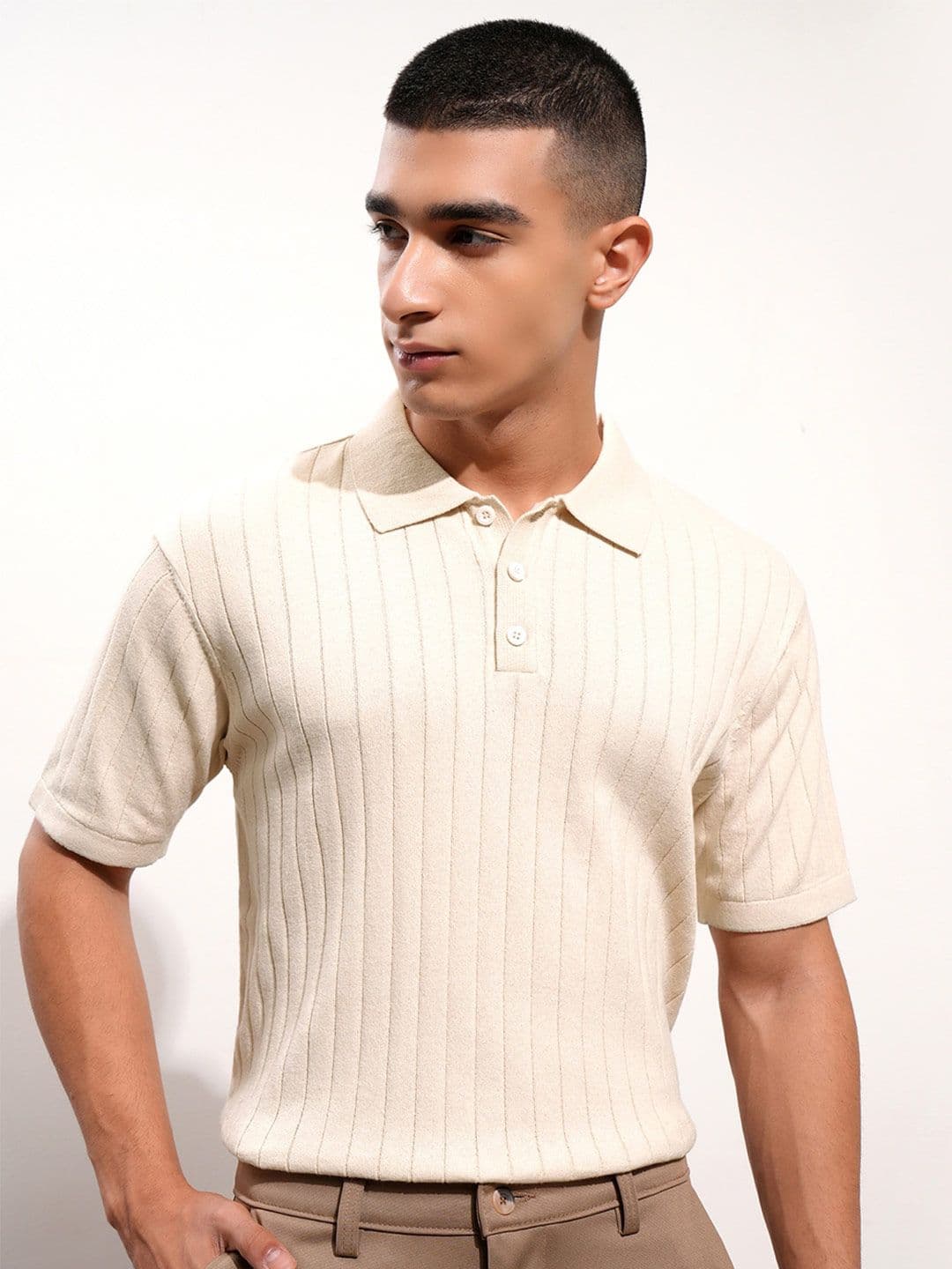 Highlander Men Relaxed Fit Striped Polo Collar Cotton T-shirt - view 1
