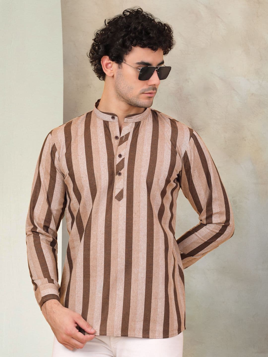 Jompers Striped Mandarin Collar Cotton Short Kurta - view 1