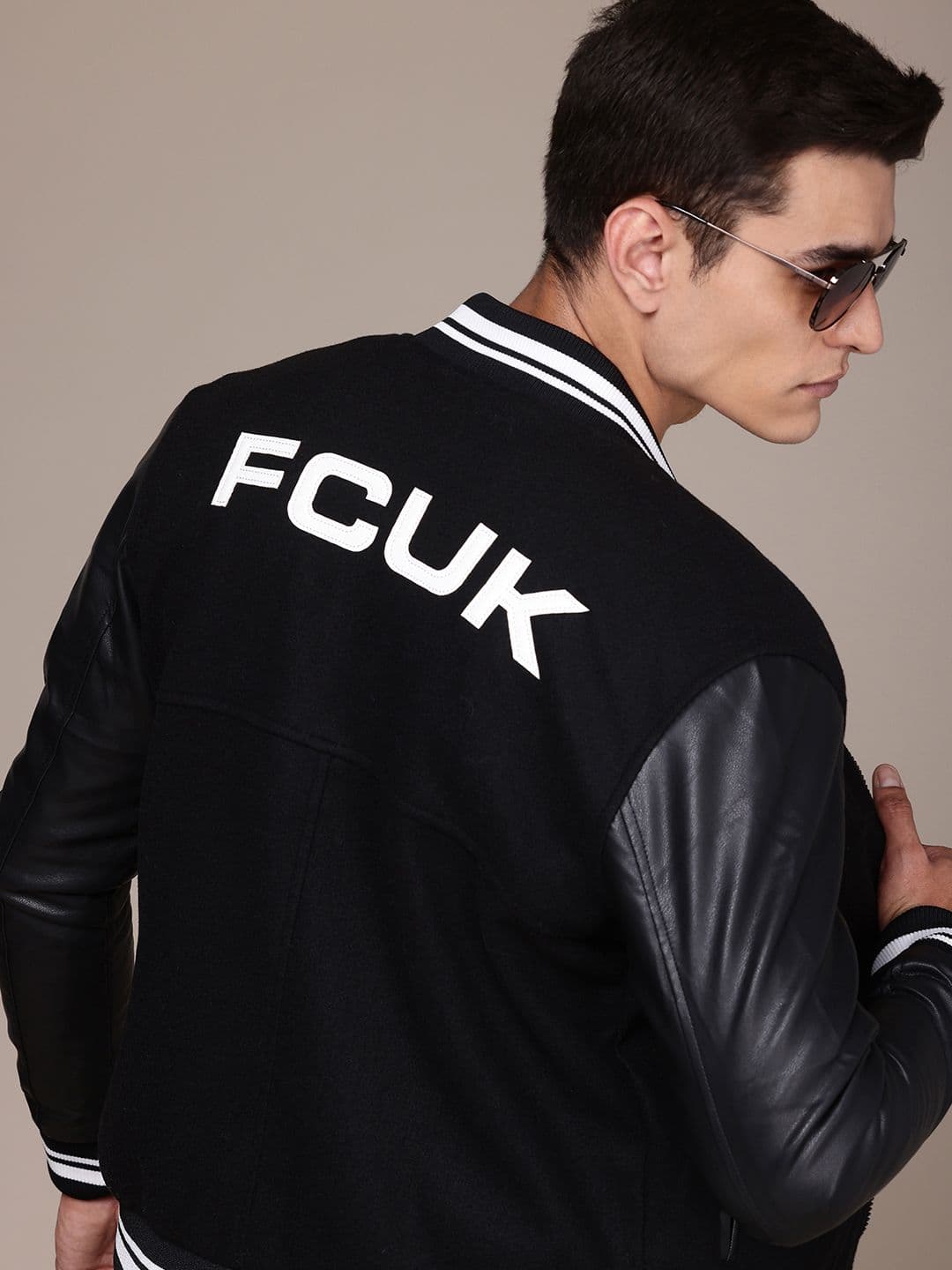 FCUK Stand Collar Brand Logo Applique Detail Varsity Jacket - view 1