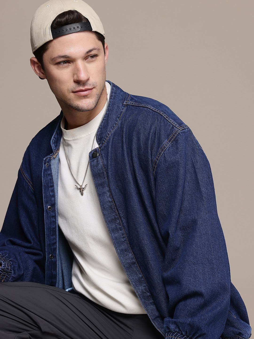 The Roadster Life Co. Pure Cotton Oversized Denim Bomber Jacket - view 1
