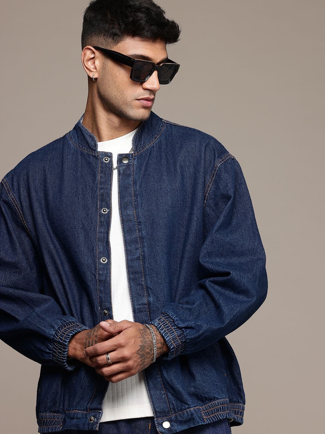 The Roadster Life C. Pure Cotton Bomber Oversized Denim Jacket - view 1