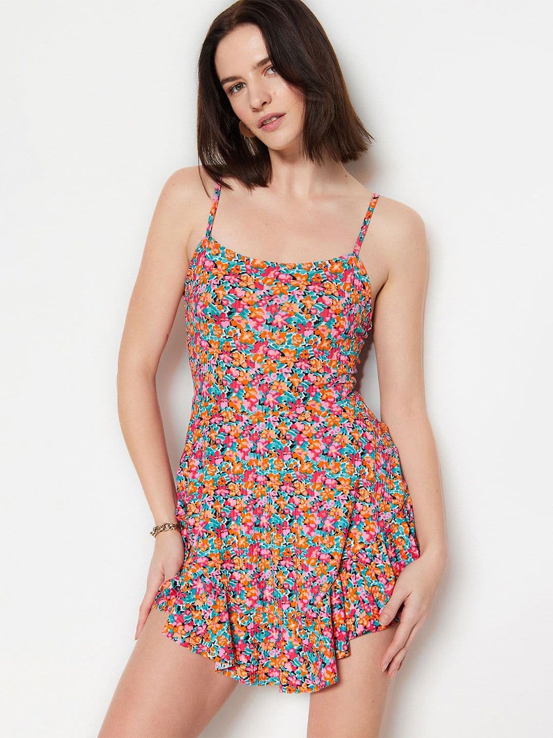 Trendyol Floral Printed Shoulder Straps Playsuit - view 1