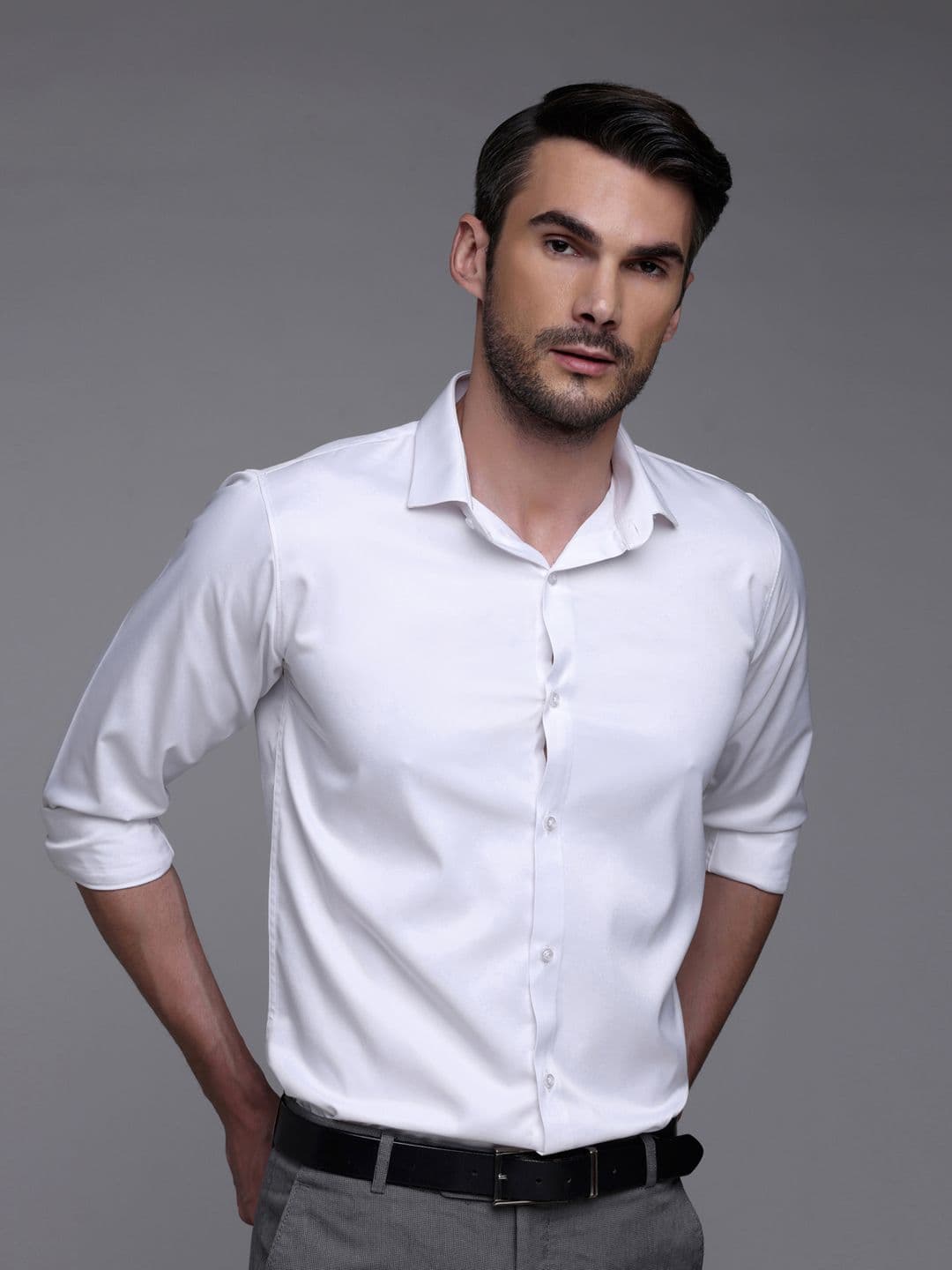 FILO HEVIS Classic Spread Collar Satin Formal Shirt - view 1