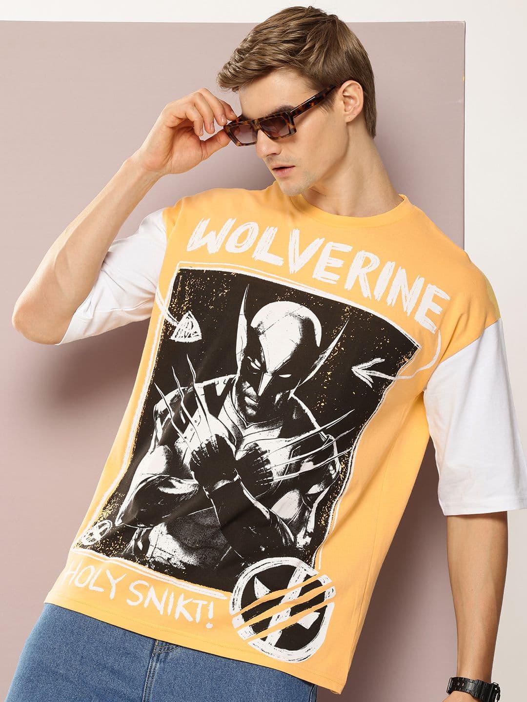 Kook N Keech Marvel Men Wolverine Printed Oversized Drop-Shoulder Sleeves T-shirt - view 1