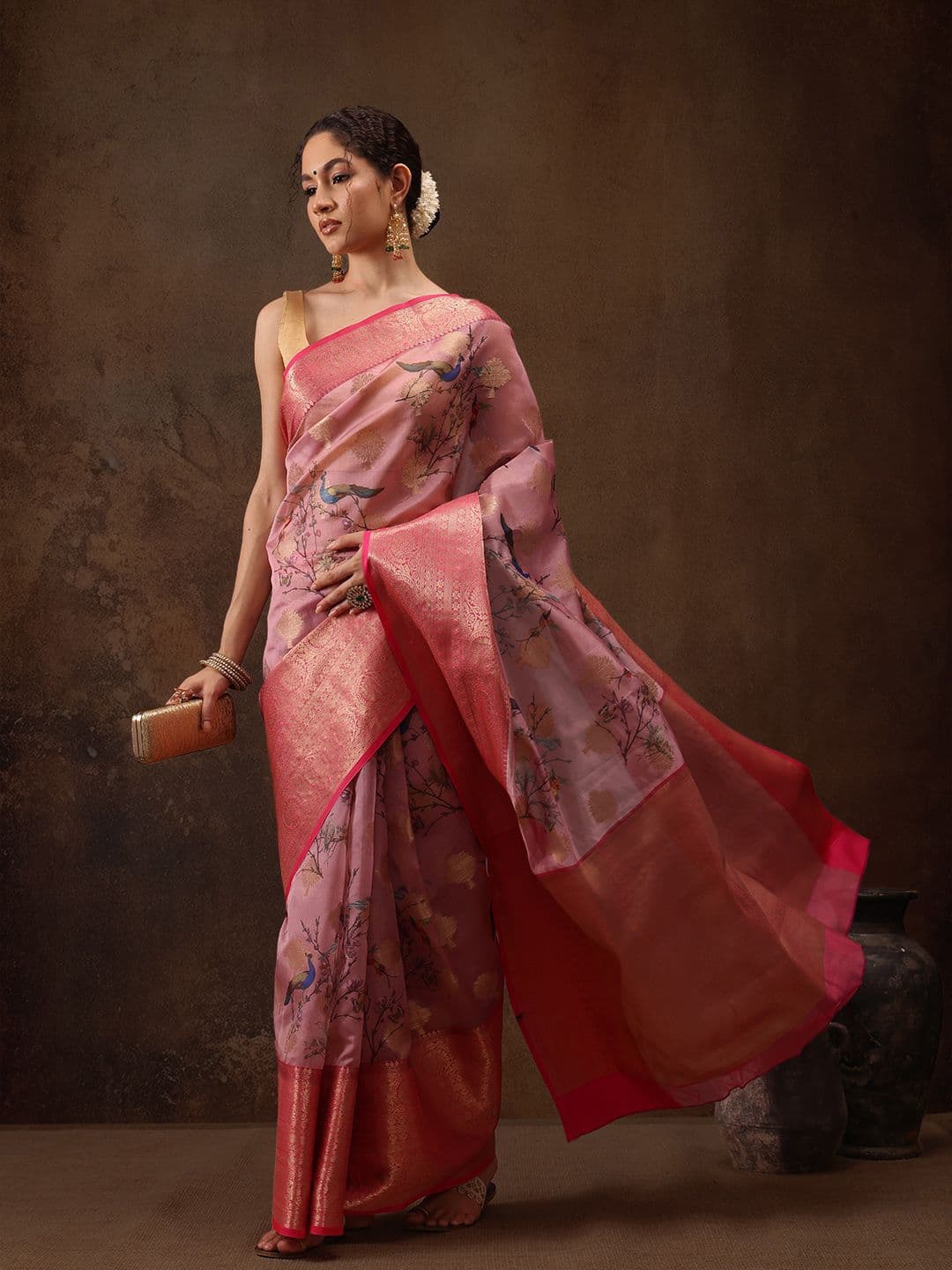 Silk Land Woven Floral Art Silk Chanderi Digital Print Saree - view 1