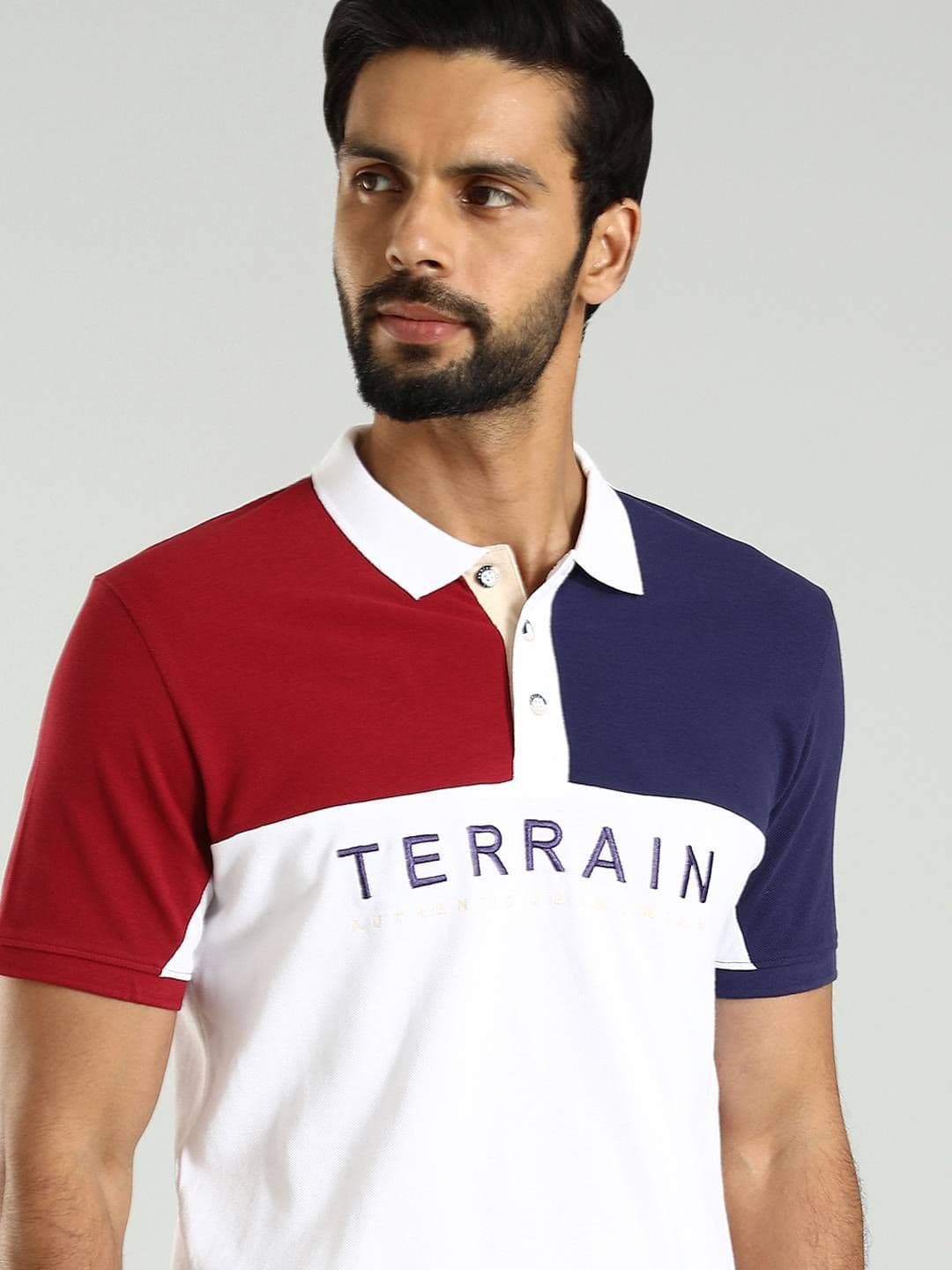 Indian Terrain Men Colourblocked Polo Collar Cotton T-shirt - view 1