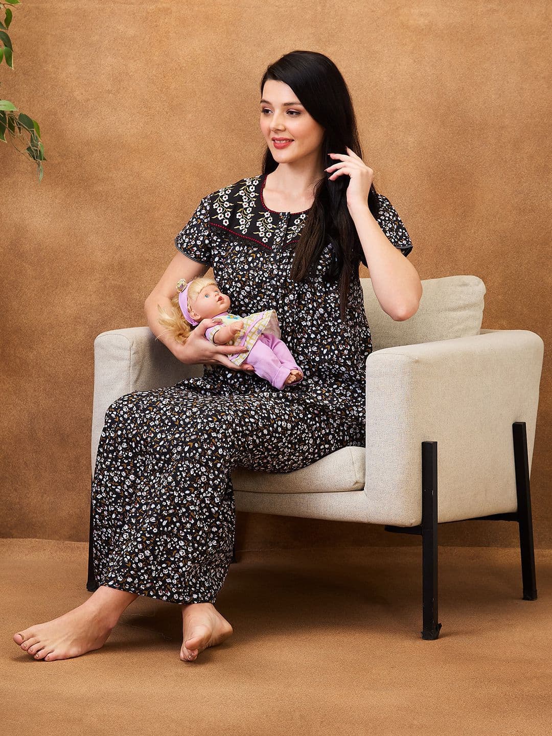 AV2 Floral Printed Pure Cotton Maternity Maxi Nightdress - view 1