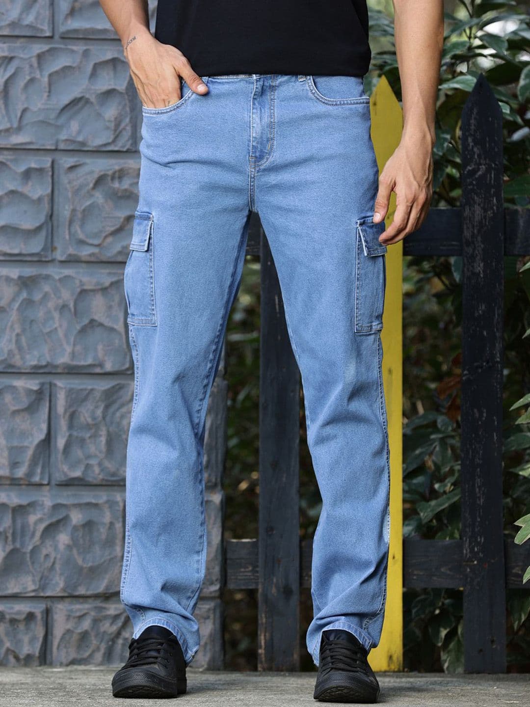 Mast & Harbour Men Smart Relaxed Fit Clean Look Light Fade Stretchable Cargo Jeans - view 1