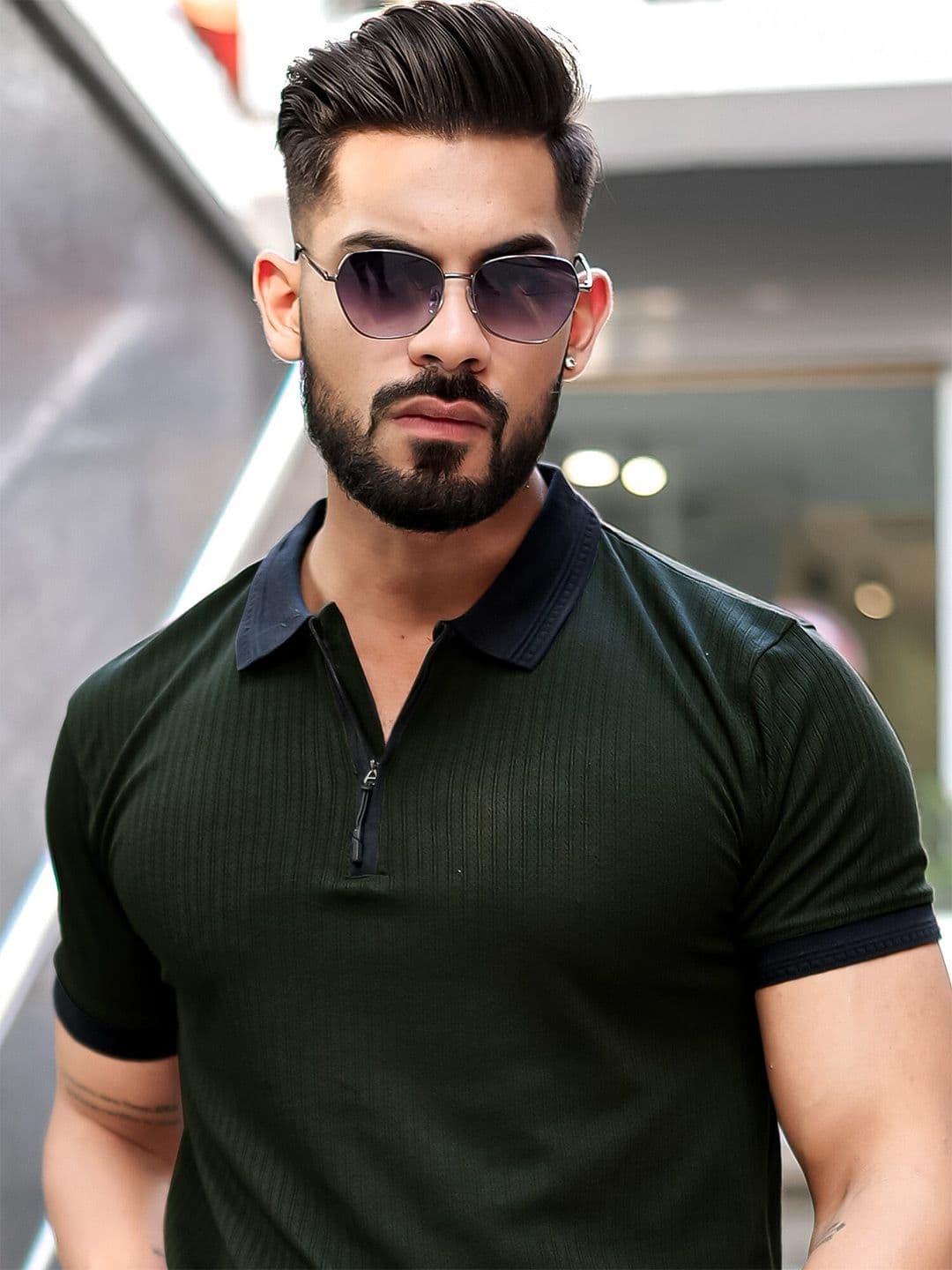 Maniac Striped Polo Collar Slim Fit Cotton T-shirt - view 1