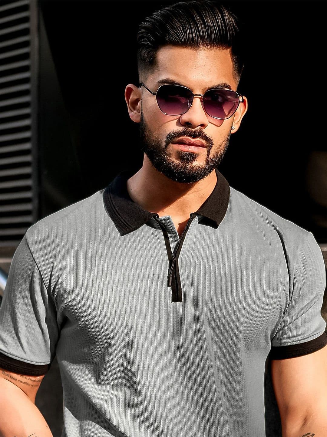 Maniac Striped Polo Collar Slim Fit Cotton T-shirt - view 1