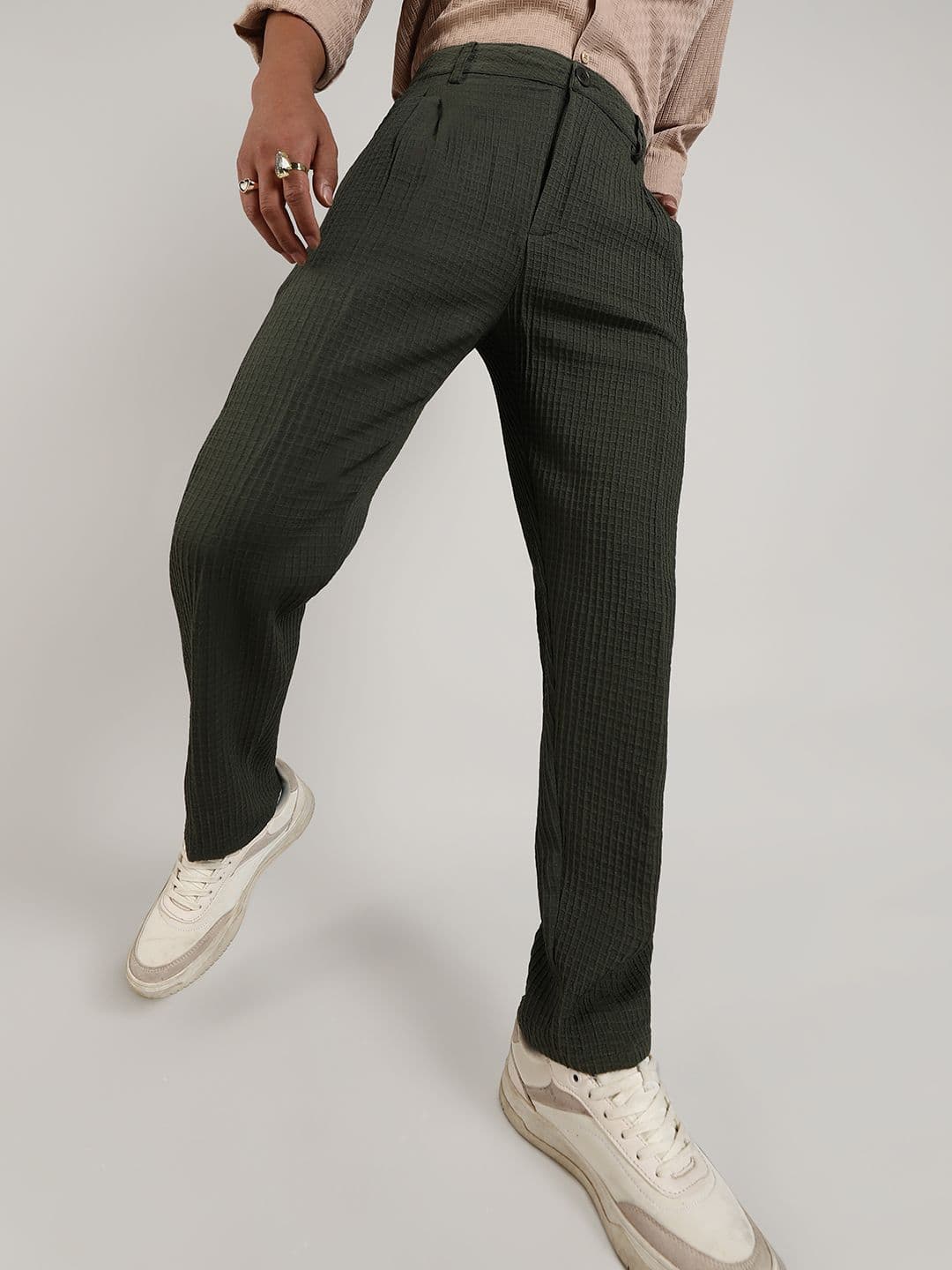 CAHOOT Campus Sutra Comfort Men Self Design Mid-Rise Regular Trousers - view 1
