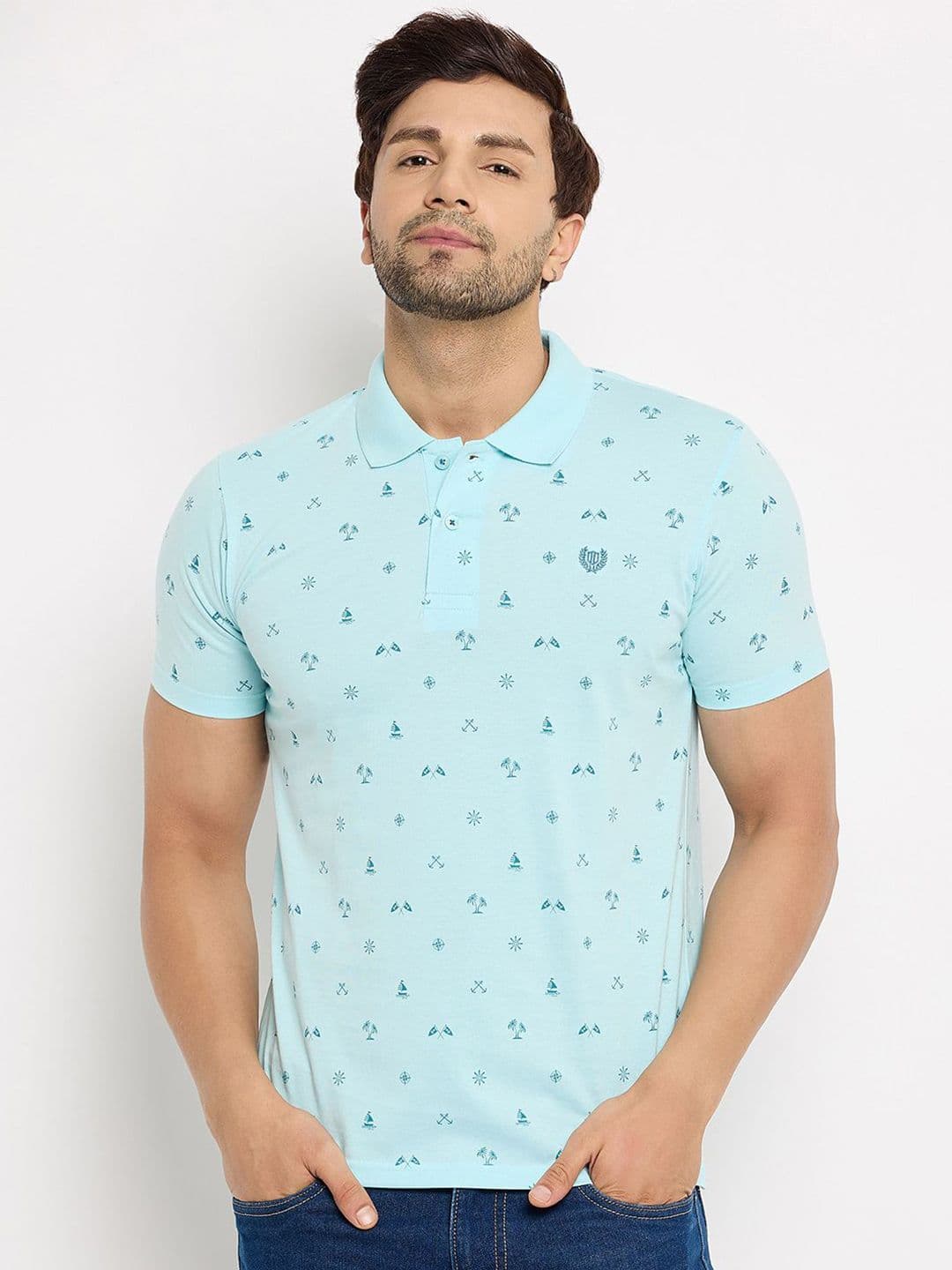 Duke Conversational Printed Polo Collar Cotton Slim Fit T-shirt - view 1