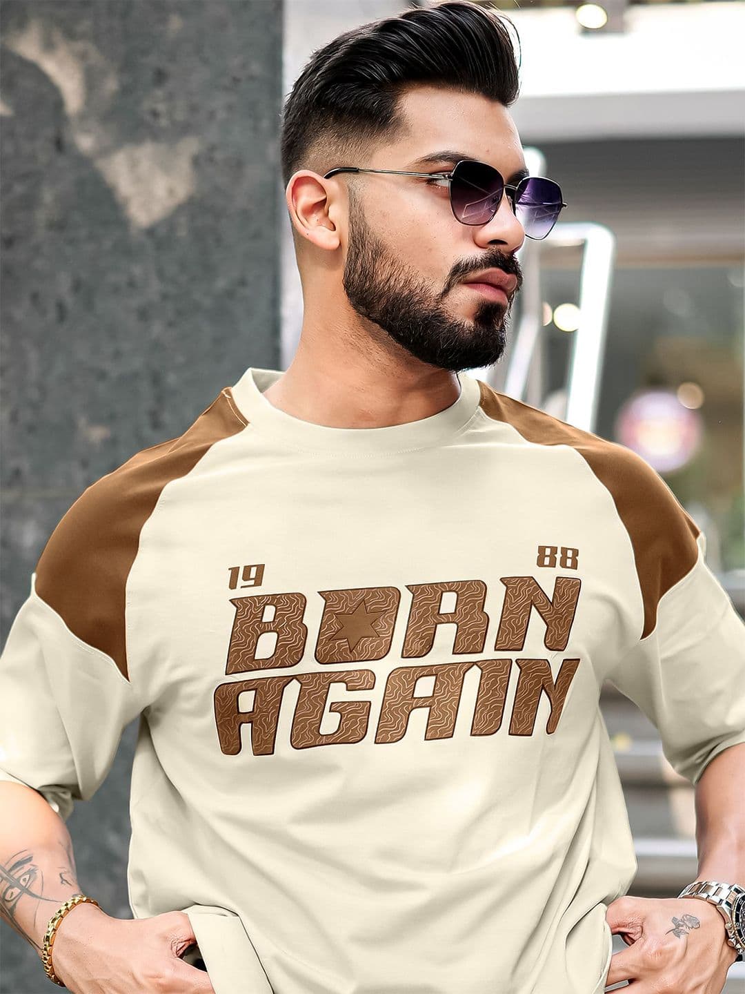 Maniac Typography Printed Round Neck Raglan Half Sleeve Cotton T-Shirt - view 1