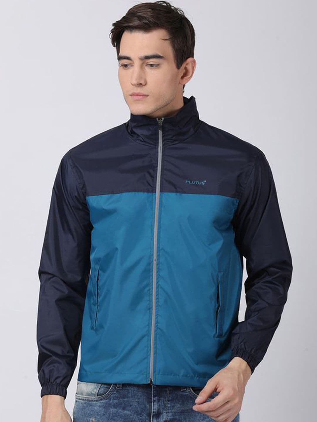 Plutus Colourblocked Mock Collar Windcheater Sporty Jacket - view 1