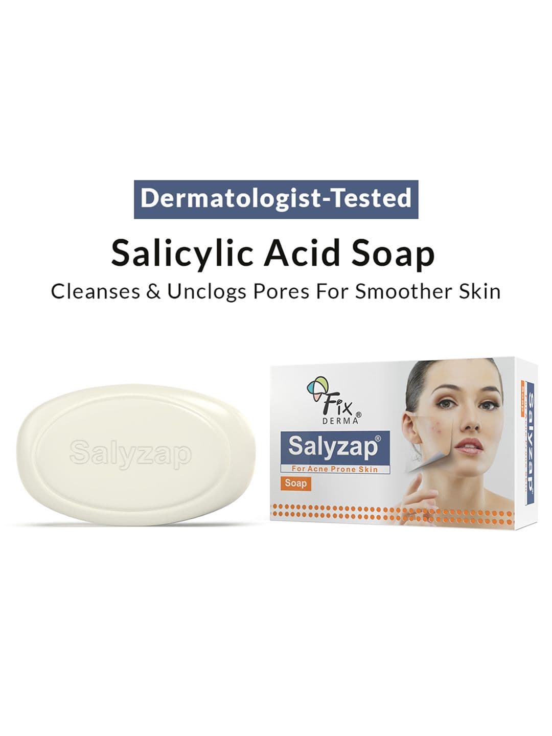 FIXDERMA Salyzap Acne Soap with Salicylic Acid & Vitamin E For Acne Prone & Oily Skin- 75g - view 1