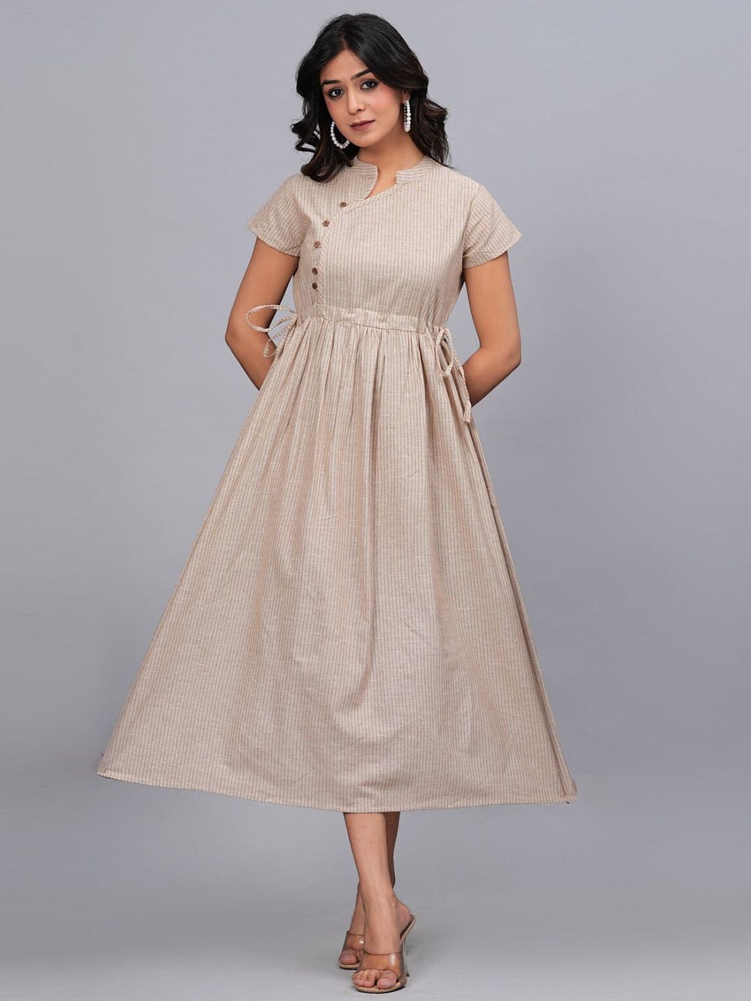SARAI CREATIONS Striped Cotton Midi Fit & Flare Dress - view 1
