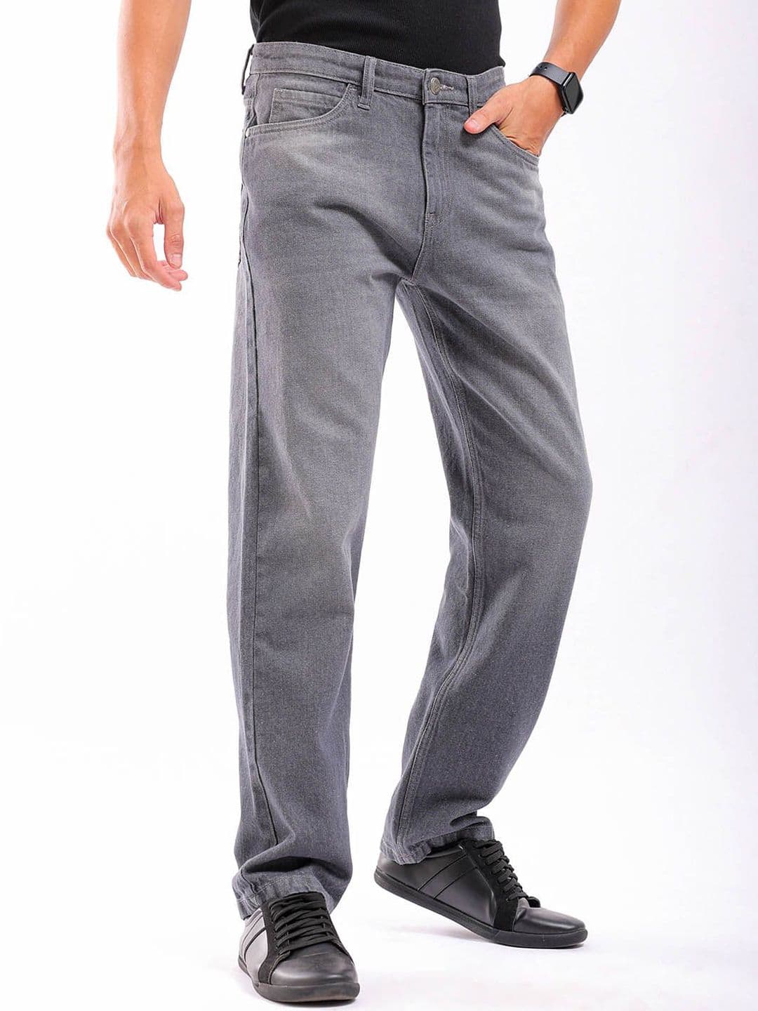 The Indian Garage Co Men Straight Fit No Fade Low Distress Cotton Jeans - view 1