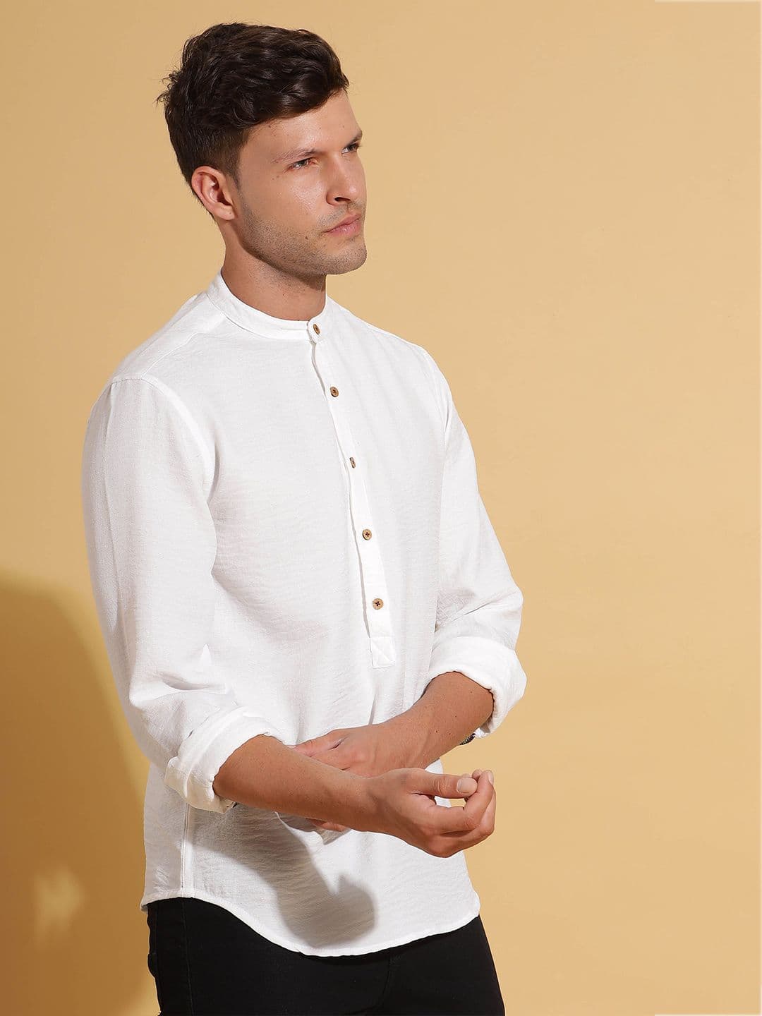 HERE&NOW White Band Collar Long Sleeves Short Kurta - view 1