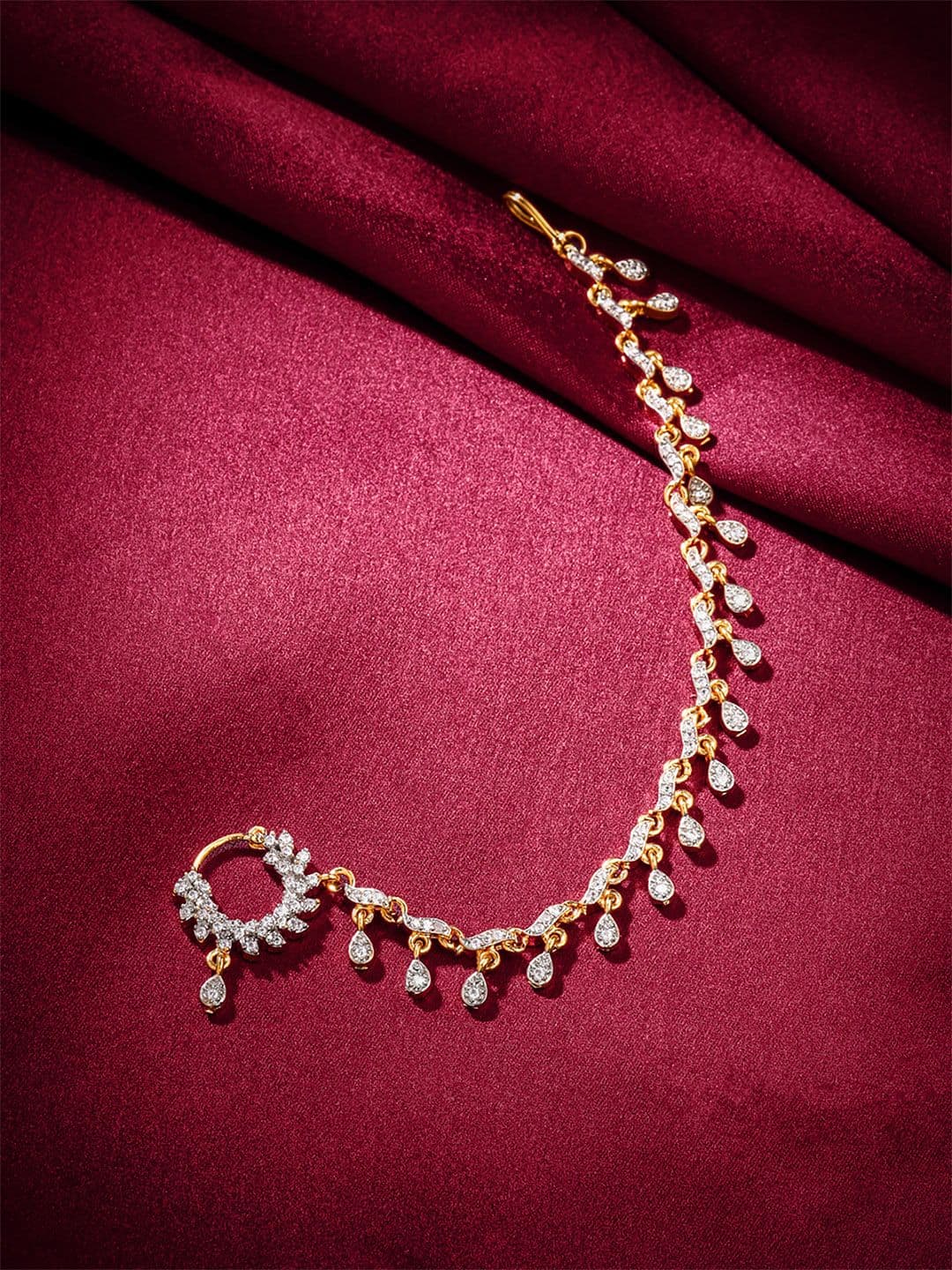 Yellow Chimes Gold-Plated Cubic Zirconia Chained Nosepin - view 1
