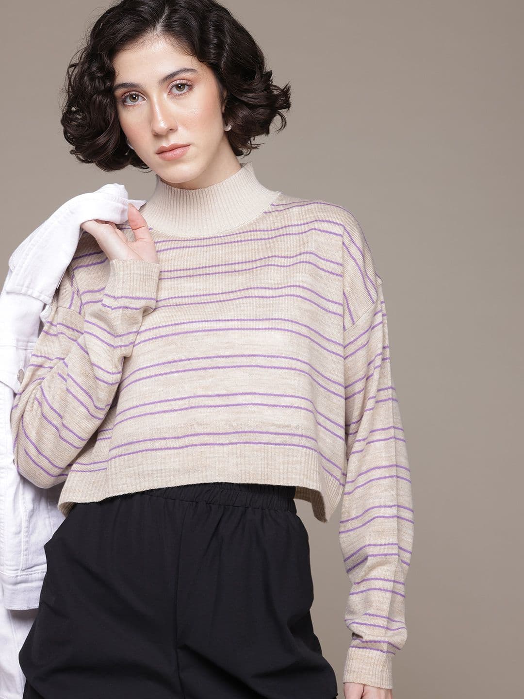 The Roadster Lifestyle Co. Acrylic Striped Crop Pullover - view 1