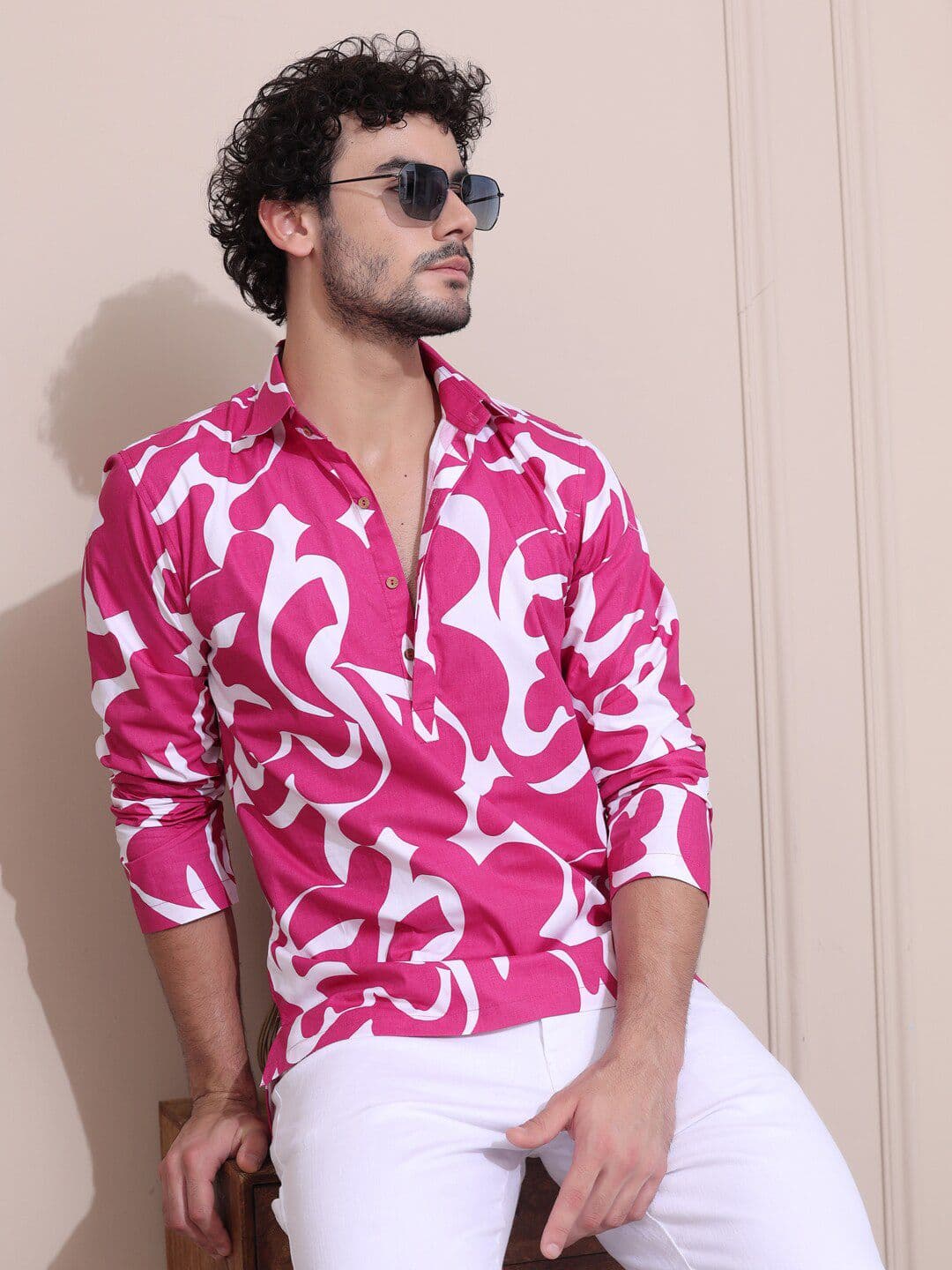 MIDAV Classic Abstract Printed Short Sleeves Cotton Casual Shirt - view 1