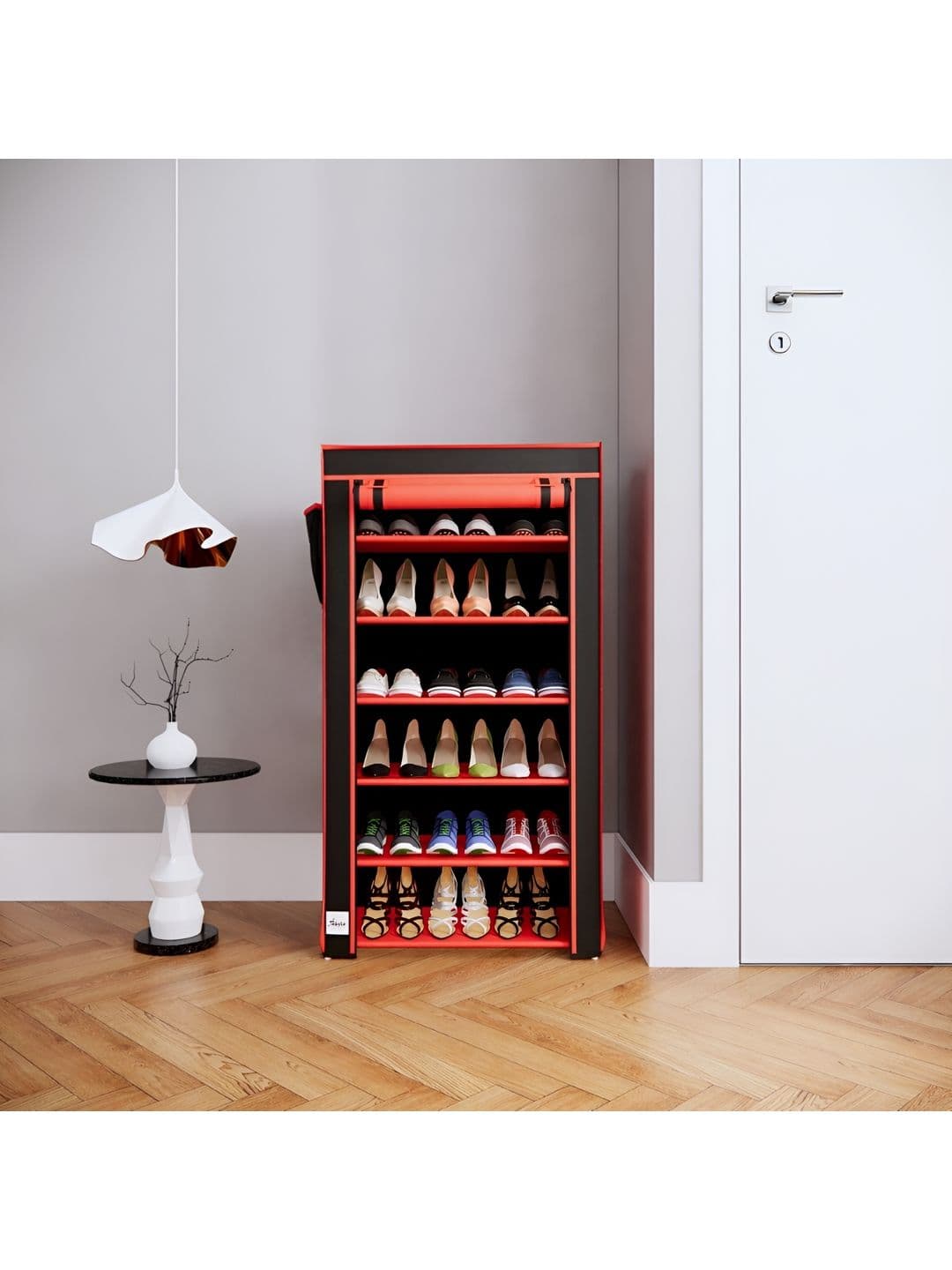 Fabura Red & Black 6 Layers Shoe Rack With Cover - view 1