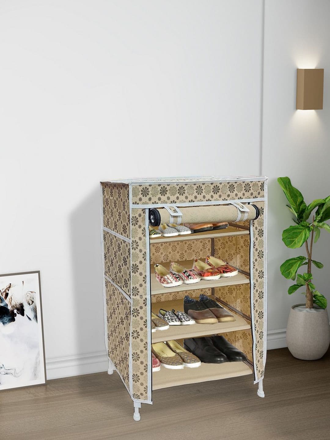 Fabura Beige & White 4-Tier Moisture Resistant Rectangle Shoe Rack - view 1