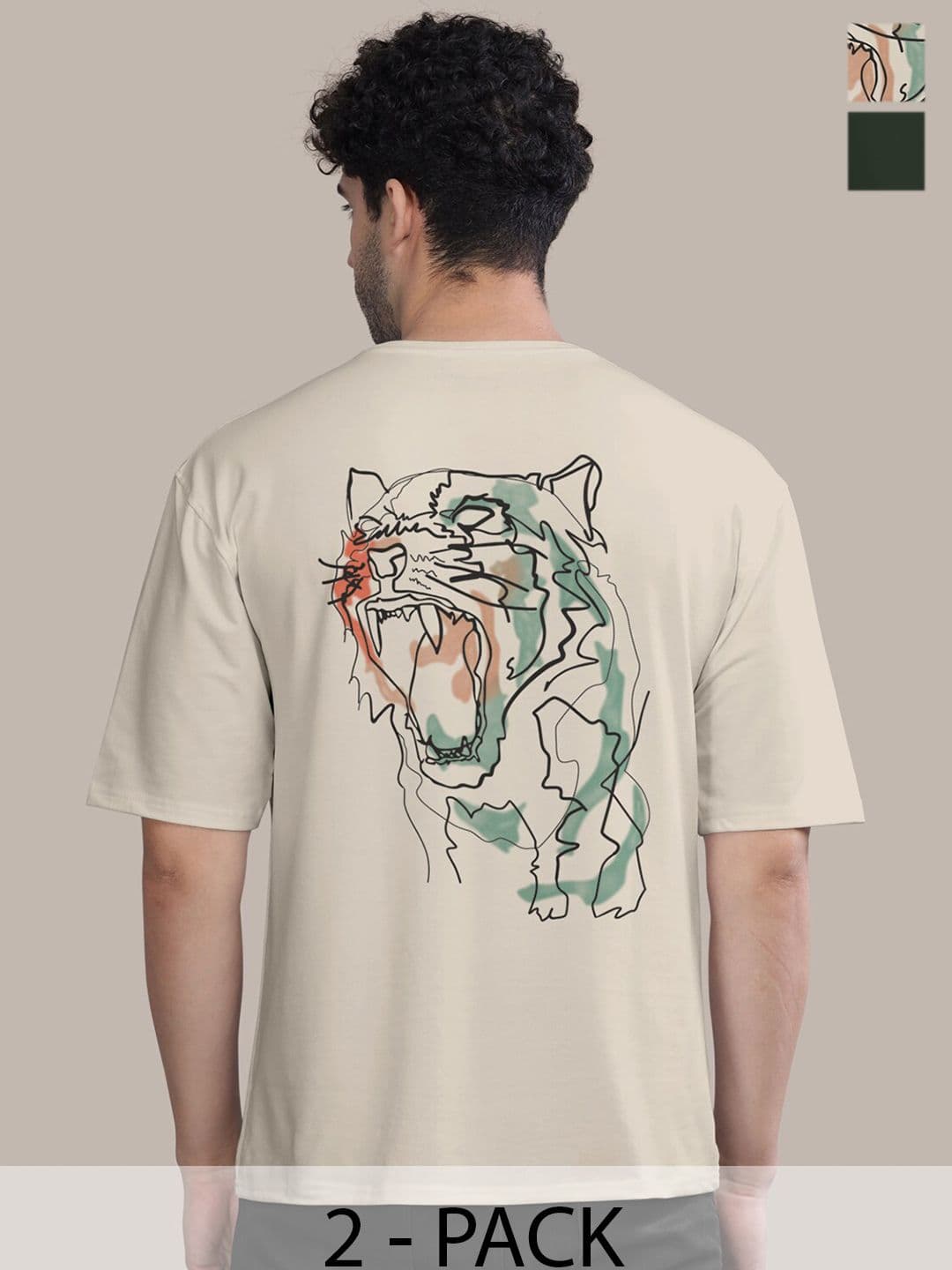 BULLMER Men Pack Of 2 Round Neck Oversized Animal Printed T-shirts - view 1