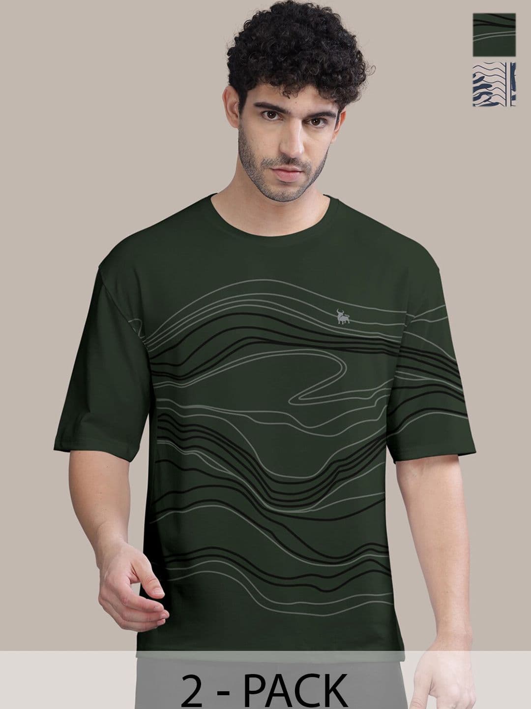 BULLMER Men Pack Of 2 Round Neck Printed Oversized T-shirts - view 1