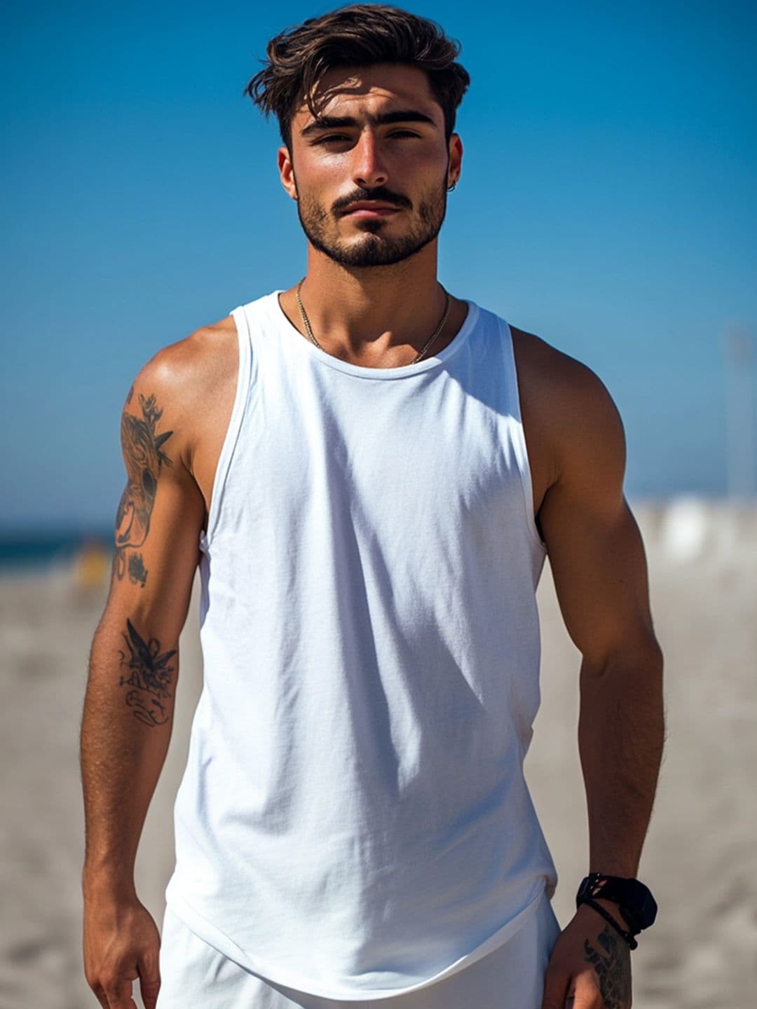 VEIRDO Men Solid Pure Cotton Sleeveless T-shirt with Mask - view 1