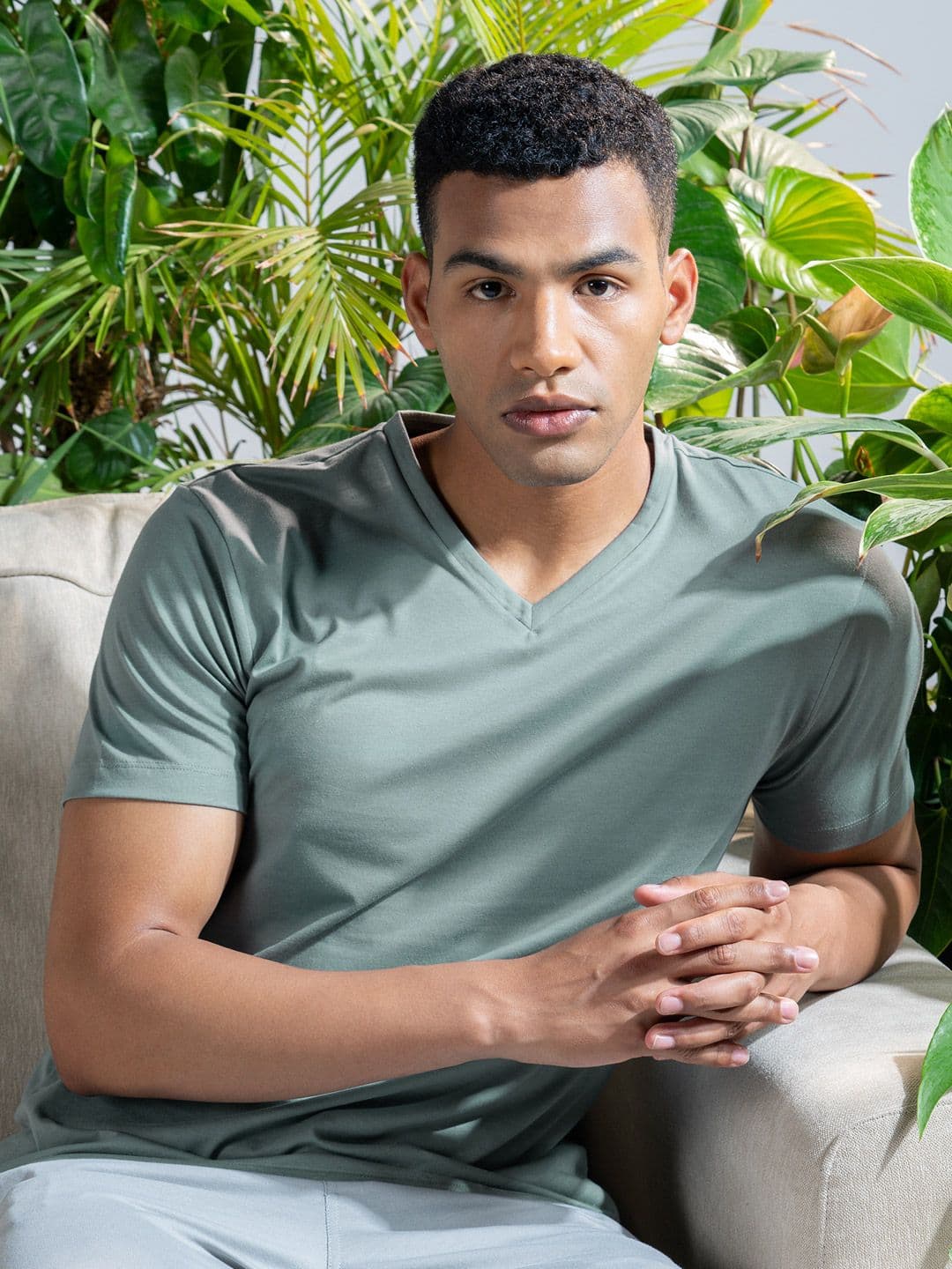 DAMENSCH Breeze Ultralight V-Neck Solid T-Shirt - view 1