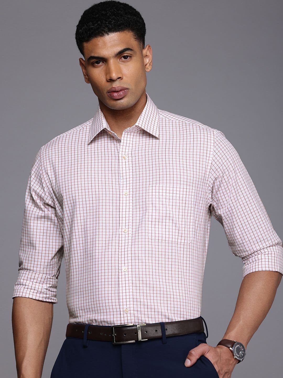 Raymond Pure Cotton Slim Fit Opaque Checked Formal Shirt - view 1
