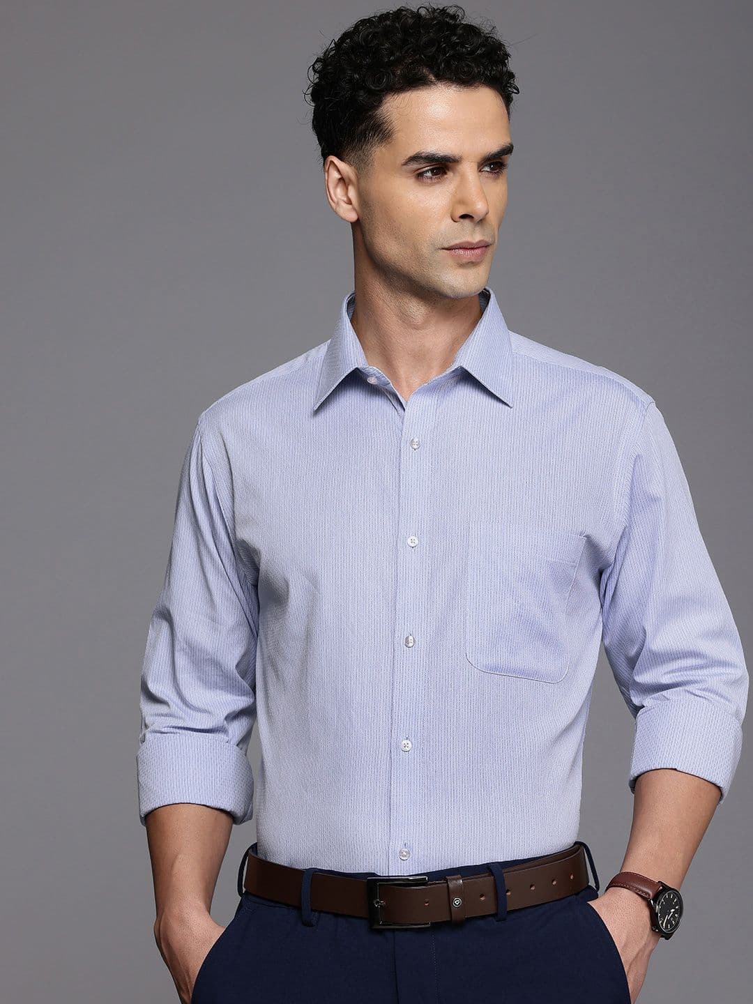 Raymond Slim Fit Opaque Striped Pure Cotton Formal Shirt - view 1