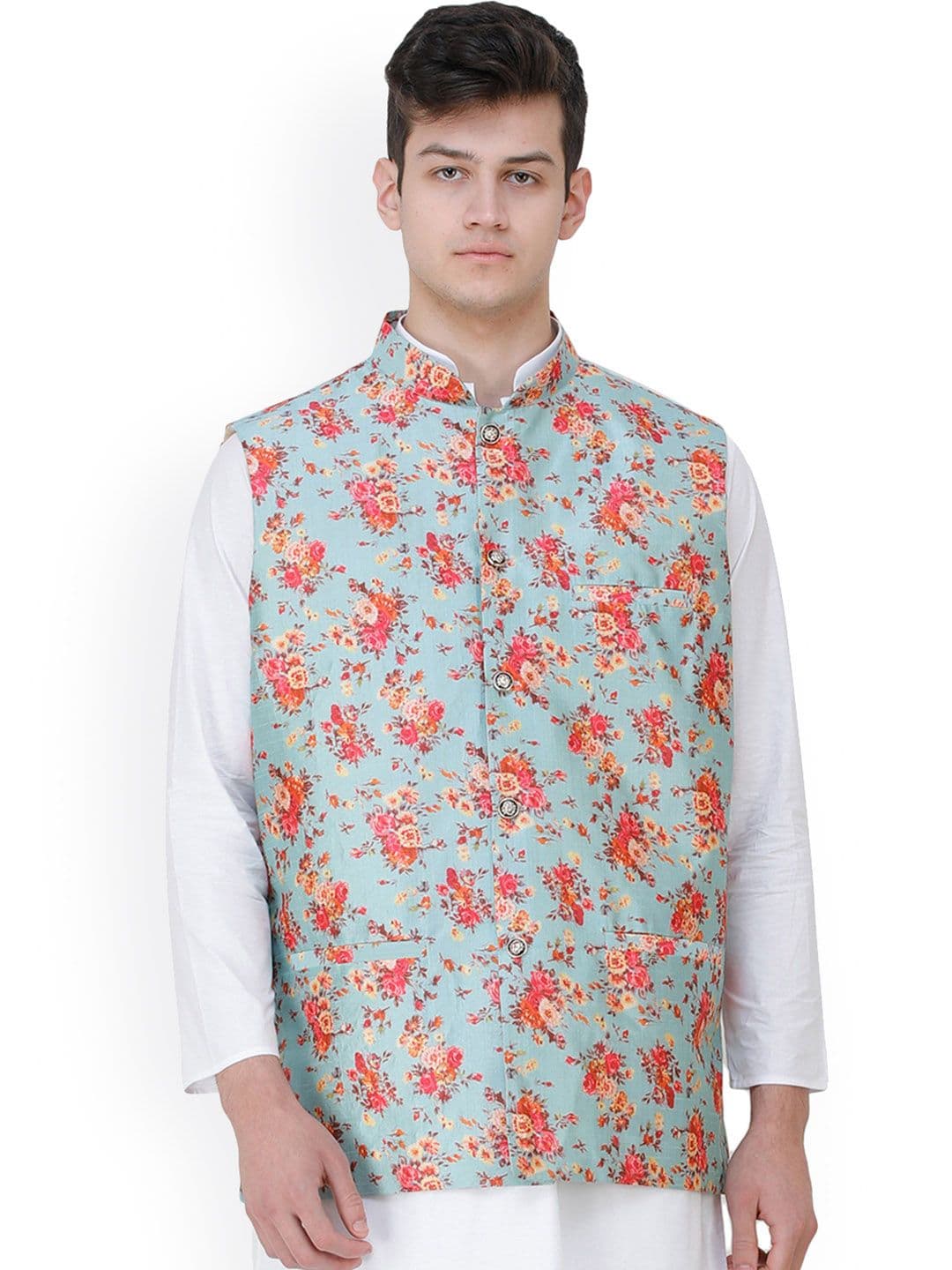 Exotic India Wedding Waistcoat with Digital Printed Florals all over - view 1