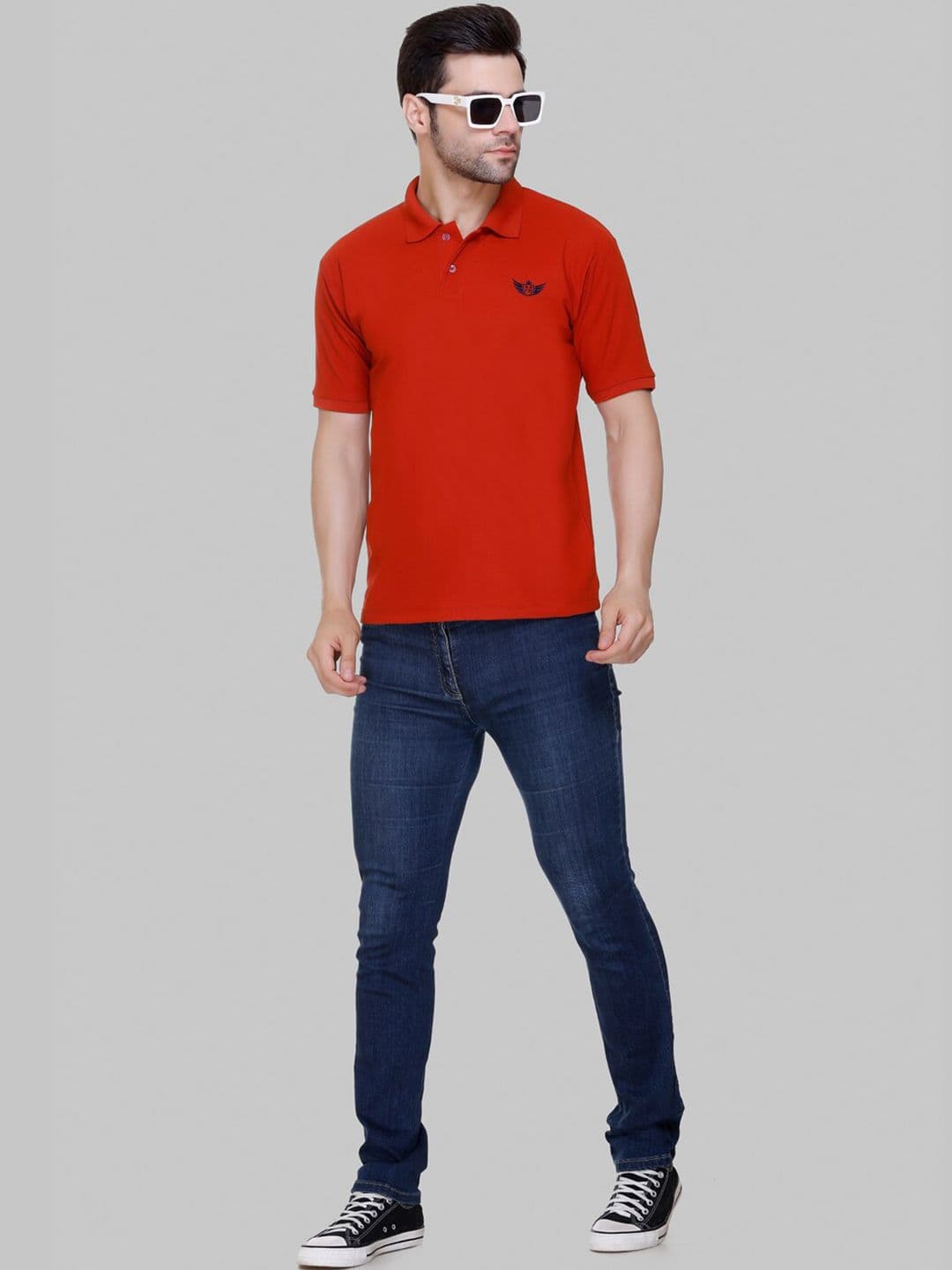 FLOSBERRY Stylish Men Embroidered Polo Collar T-shirt - view 1