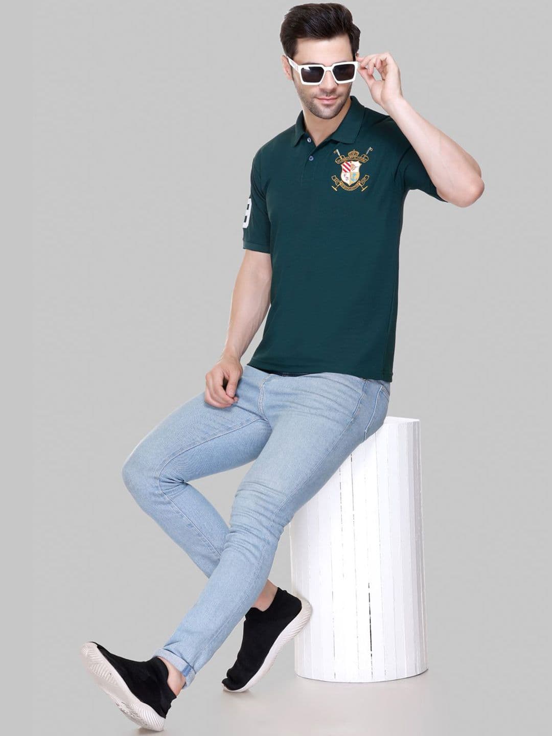 FLOSBERRY Stylish Men Embroidered Polo Collar T-shirt - view 1