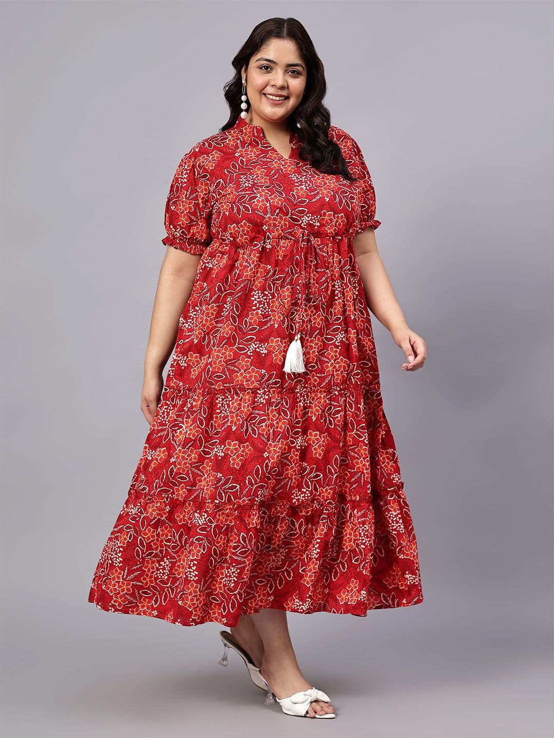 Indietoga Plus Size Floral Printed Cotton Tiered Maxi Dress - view 1