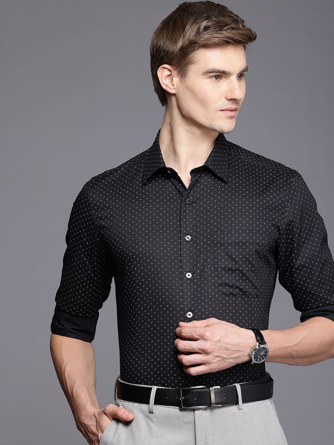 Louis Philippe Slim Fit Micro Ditsy Printed Cutaway Collar Pure Cotton Formal Shirt - view 1