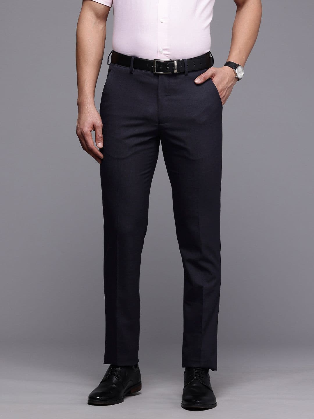 Louis Philippe Men Super Slim Fit Checked Formal Trousers - view 1