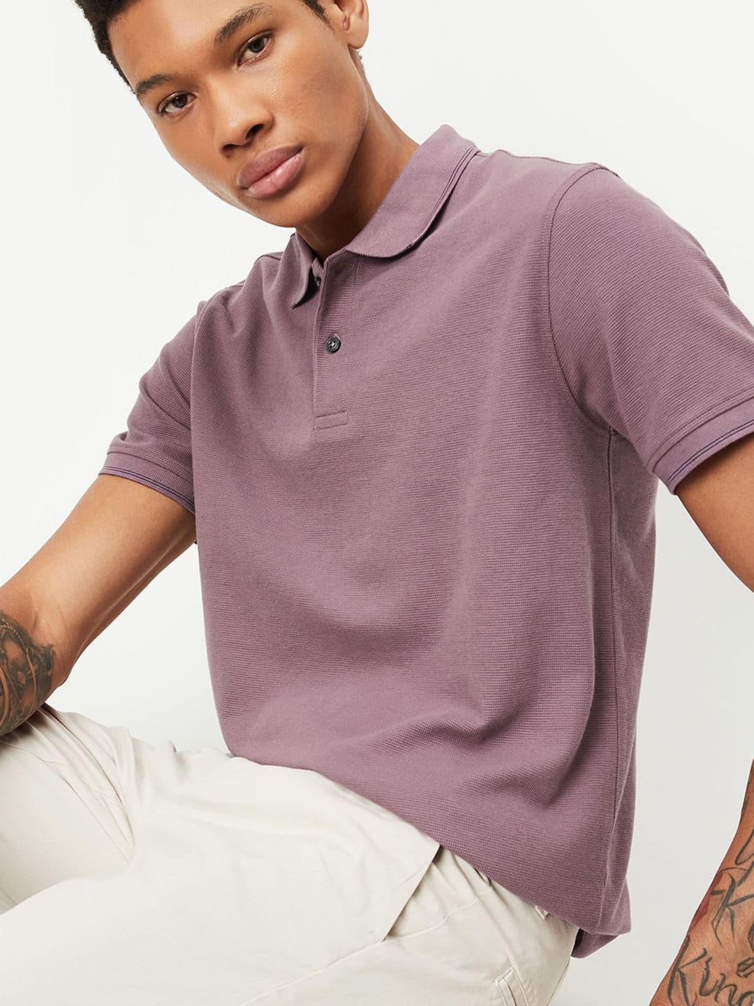 max Men Self Design Polo Collar T-shirt - view 1