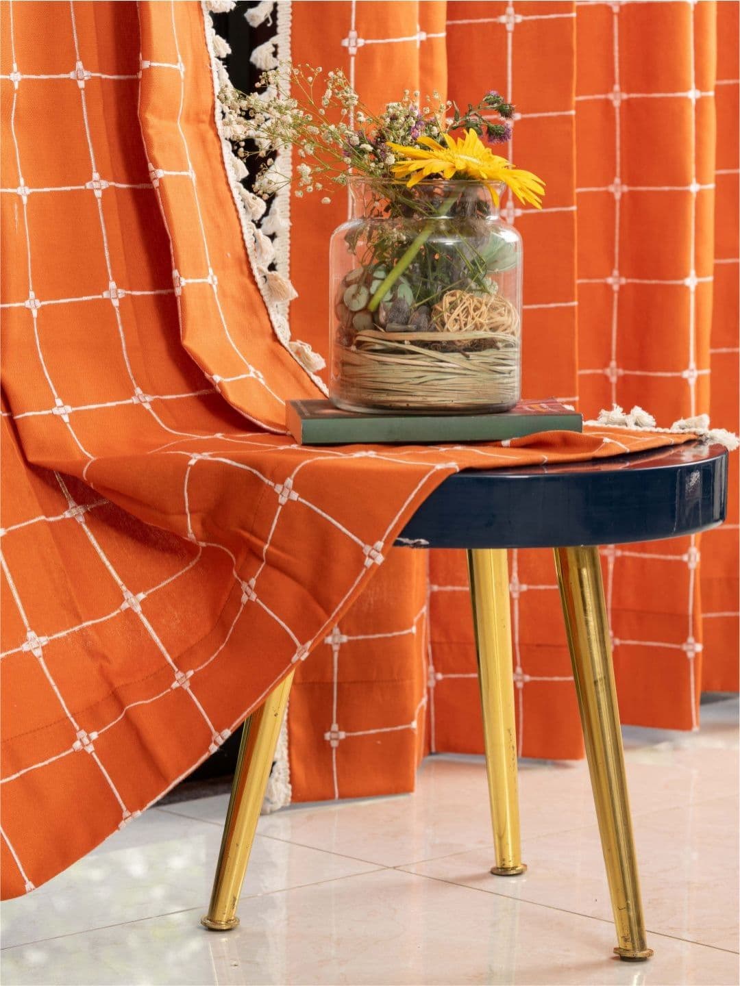 URBAN SPACE Orange & White Embroidered Door Curtain - view 1