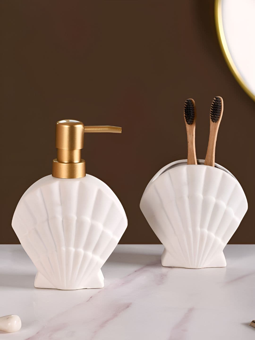 Nestasia White 2 Pieces Textured Ceramic Contemporary Matte Soap Dispenser - view 1