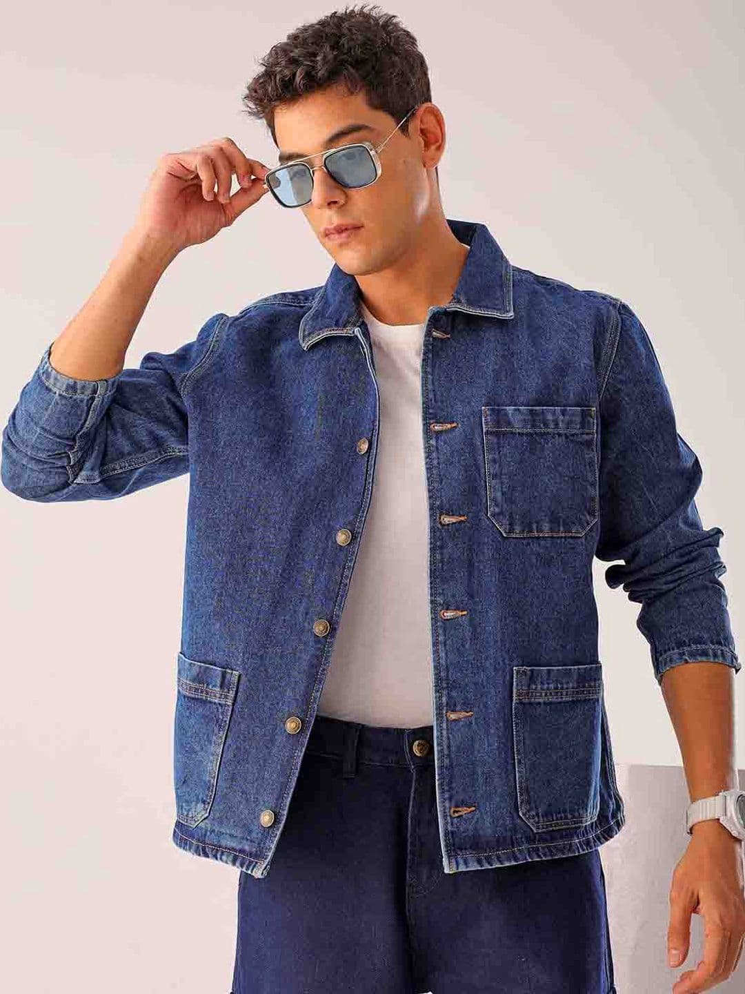 The Indian Garage Co Spread Collar Pure Cotton Denim Jacket - view 1