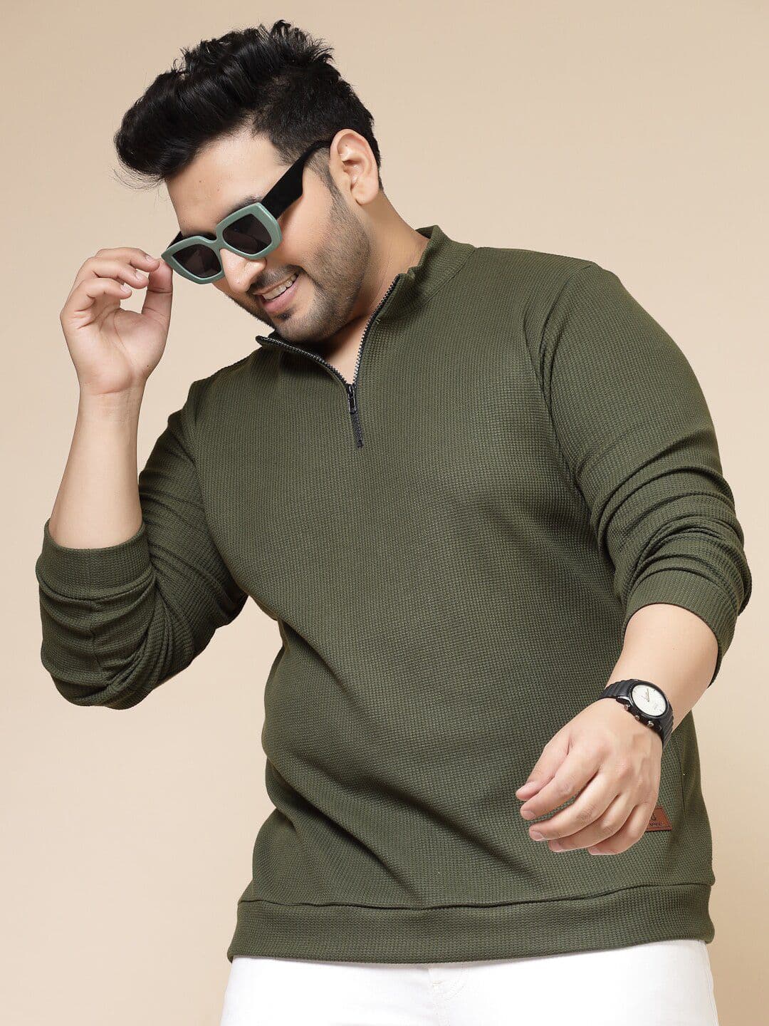 Rigo Men Plus Size Olive High Neck Regular Fit T-shirt - view 1