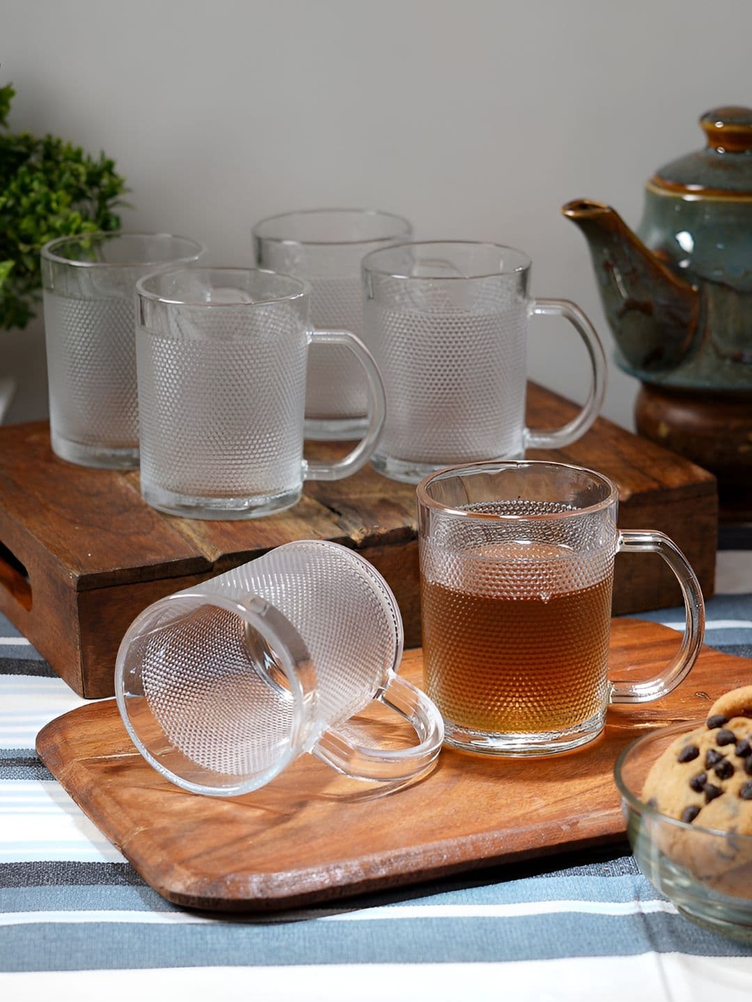 ceradeco Transparent Textured Glass Microwave Safe 6 Piece Mugs-200ml - view 1