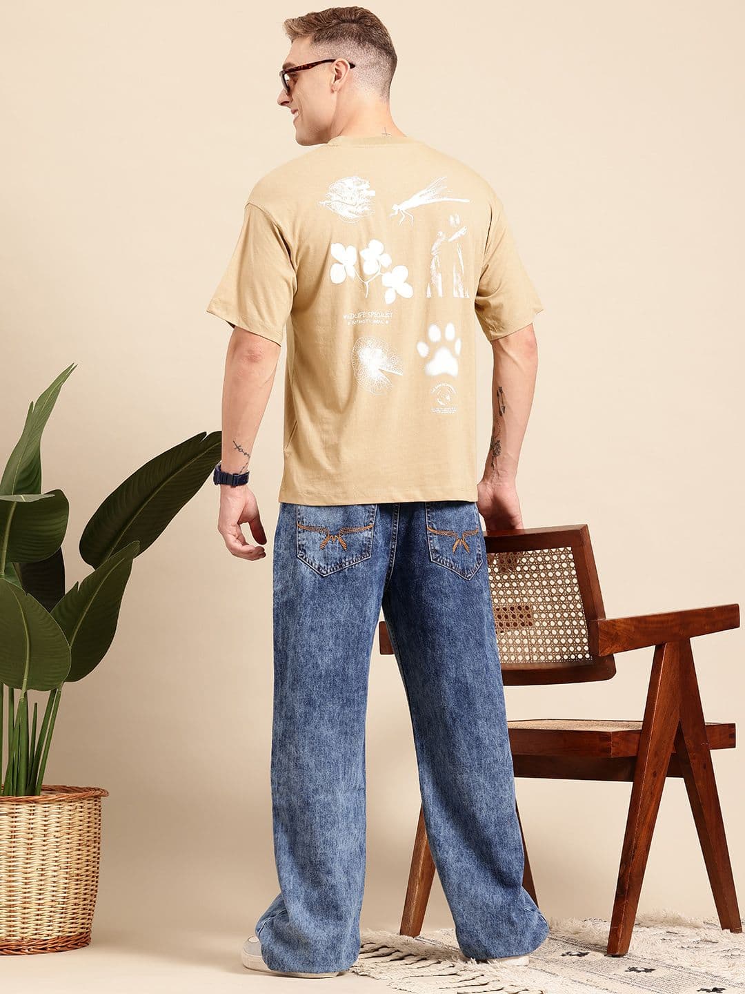 Mast & Harbour Floral Print Drop-Shoulder Sleeves T-shirt - view 1
