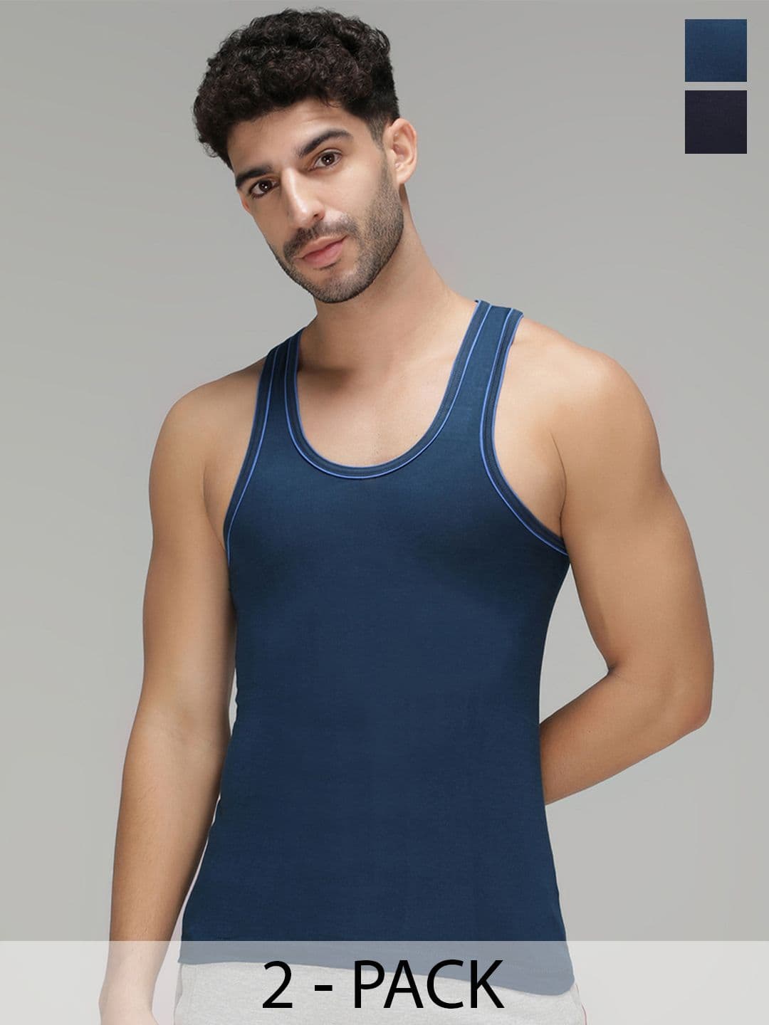 AMUL COMFY Pack of 2 Round Neck Cotton Innerwear Vests AC-VE-CVESTDFRN-MULTI4-S-2PC-Multi - view 1